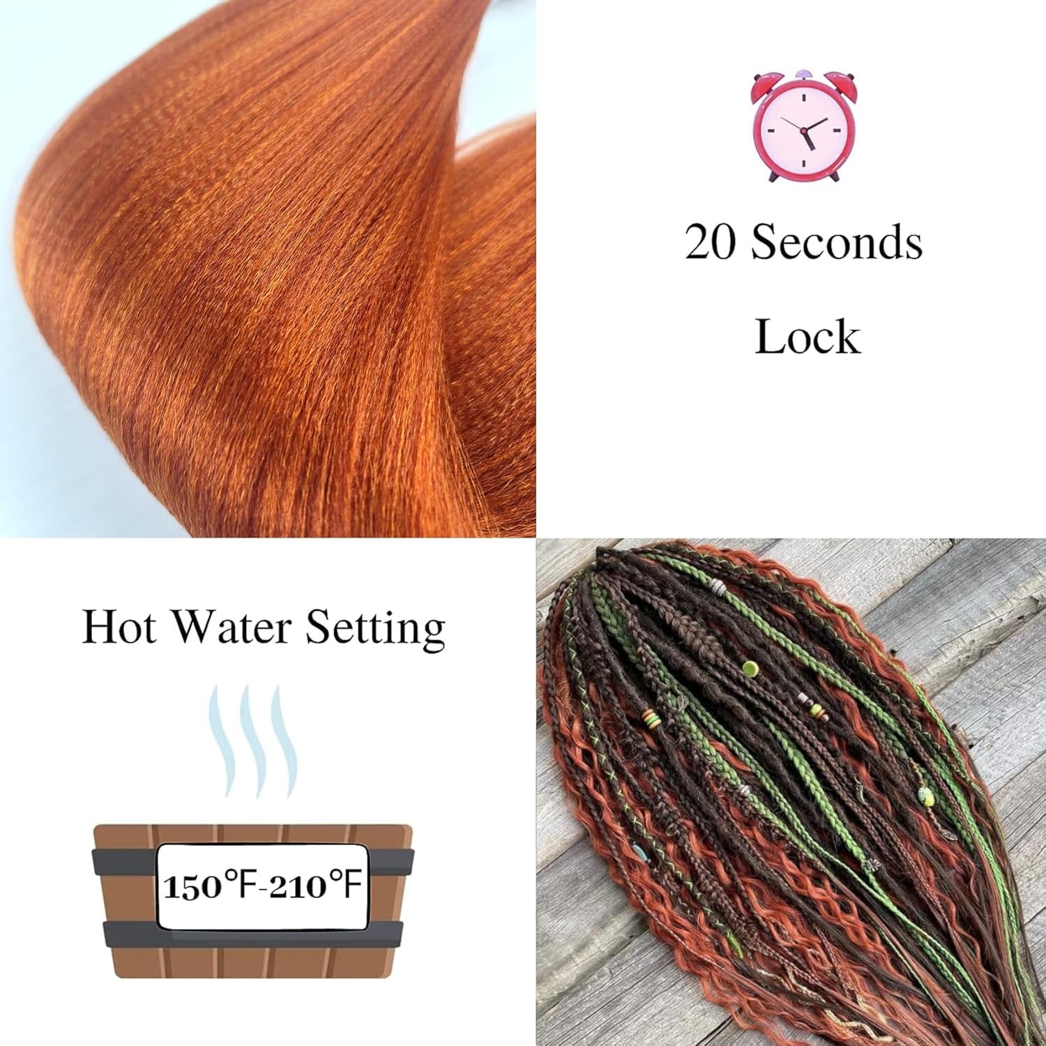 Extensiones de cabello trenzado Kanekalon preestiradas de color rojo cobrizo, se alimentan en trenzas