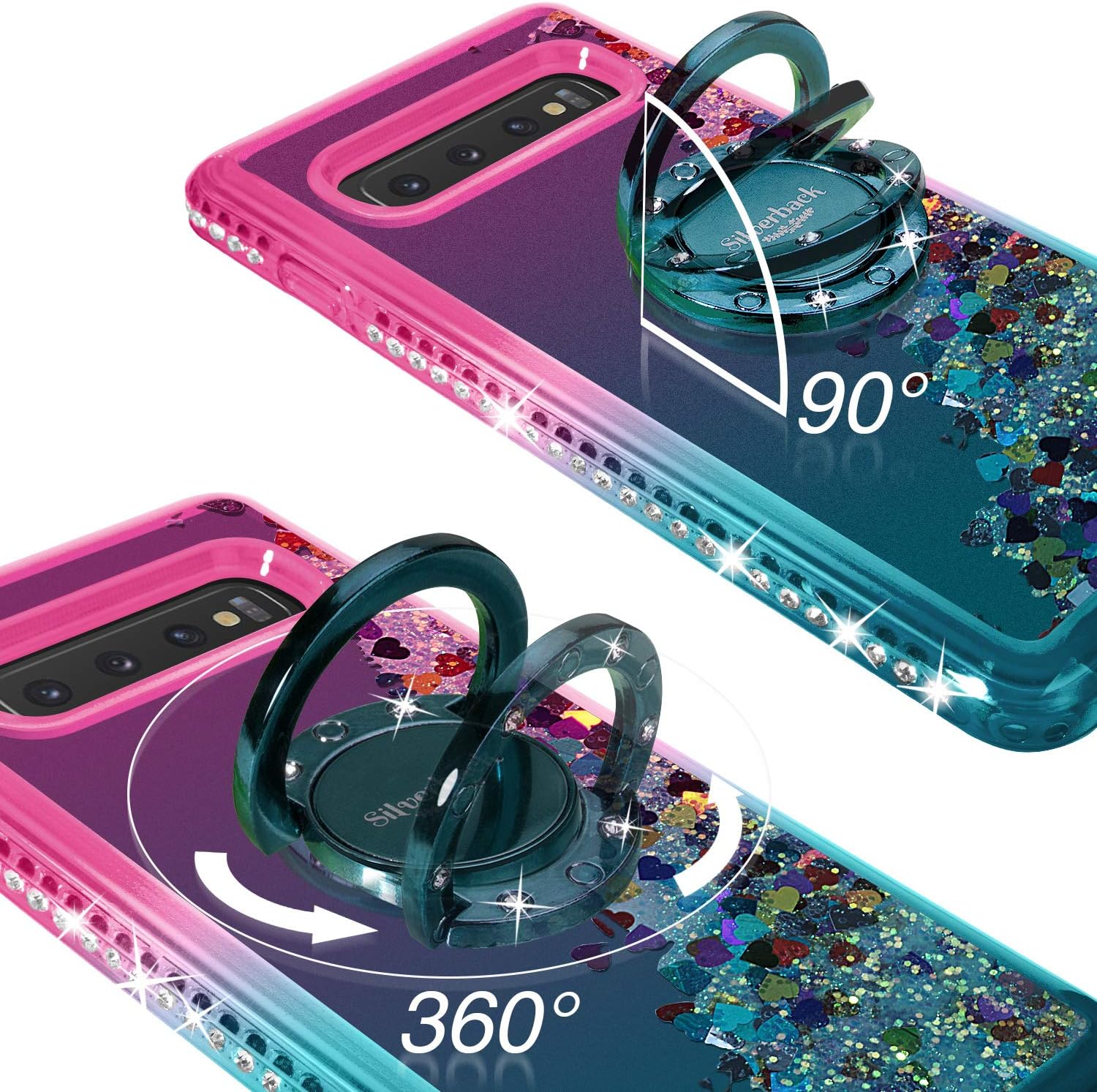 Silverback Funda para Samsung Galaxy S10 Plus, funda con purpurina holográfica líquida en movimiento con soporte de soporte, soporte de diamantes de