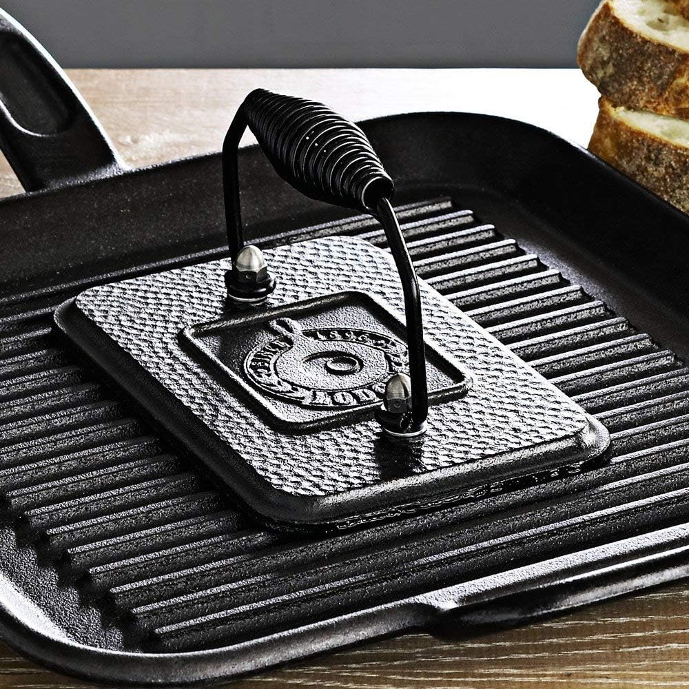 Lodge Parrillaplancha reversible LDP3, 9.5 x 16.75 pulgadas y prensa rectangular de hierro fundido LGP3, pre-sazonada, 6.75 x 4.5 pulgadas