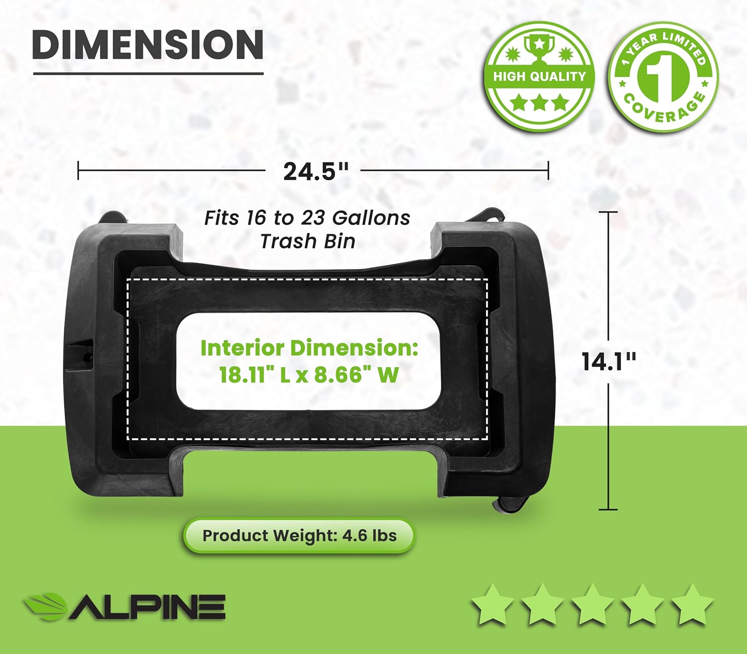 Alpine – Cubo de basura delgado de 1623 galones, 4 ruedas, rectangular, de plástico, con ruedas, ruedas de basura, base de rodillo de basura,
