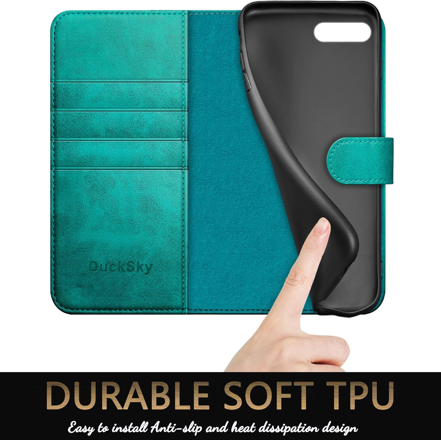 Funda tipo cartera de piel auténtica para iPhone 7 Plus8 Plus bloqueo RFID 4 tarjeteros de créditoCuero auténtico Funda protectora para teléfono con