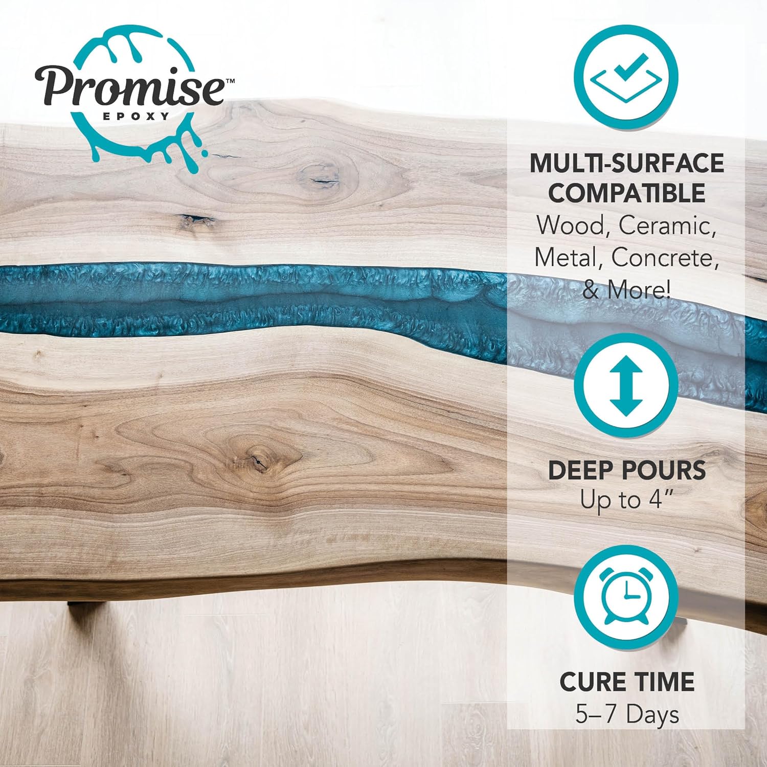 Resina epoxi Deep Pour Promise, kit de 3 cuartos de galón para mesas de río, piezas de fundición artísticas y proyectos de bricolaje  Resina