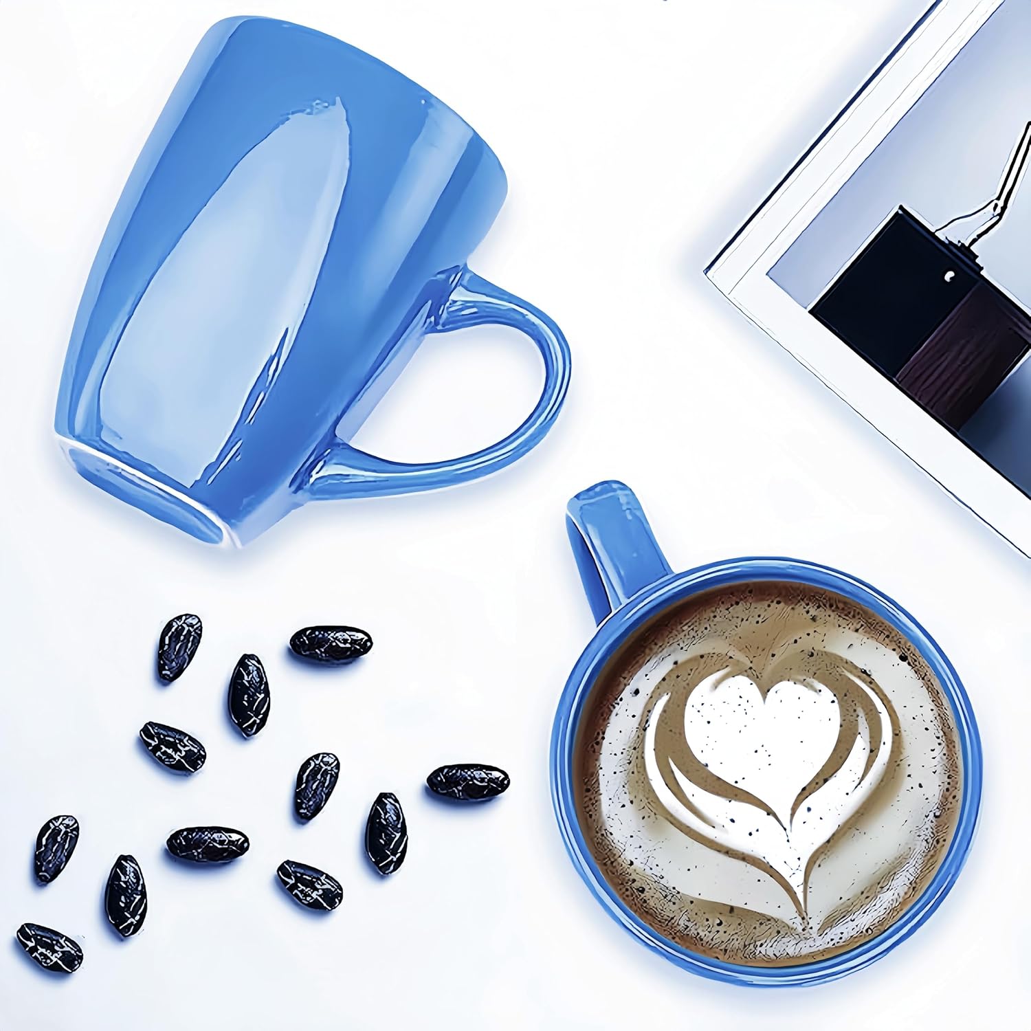 Juego de 6 tazas de café cuadradas de 12 onzas con asa, tazas de café de porcelana para café, té, cacao, leche, regalo de inauguración de la casa