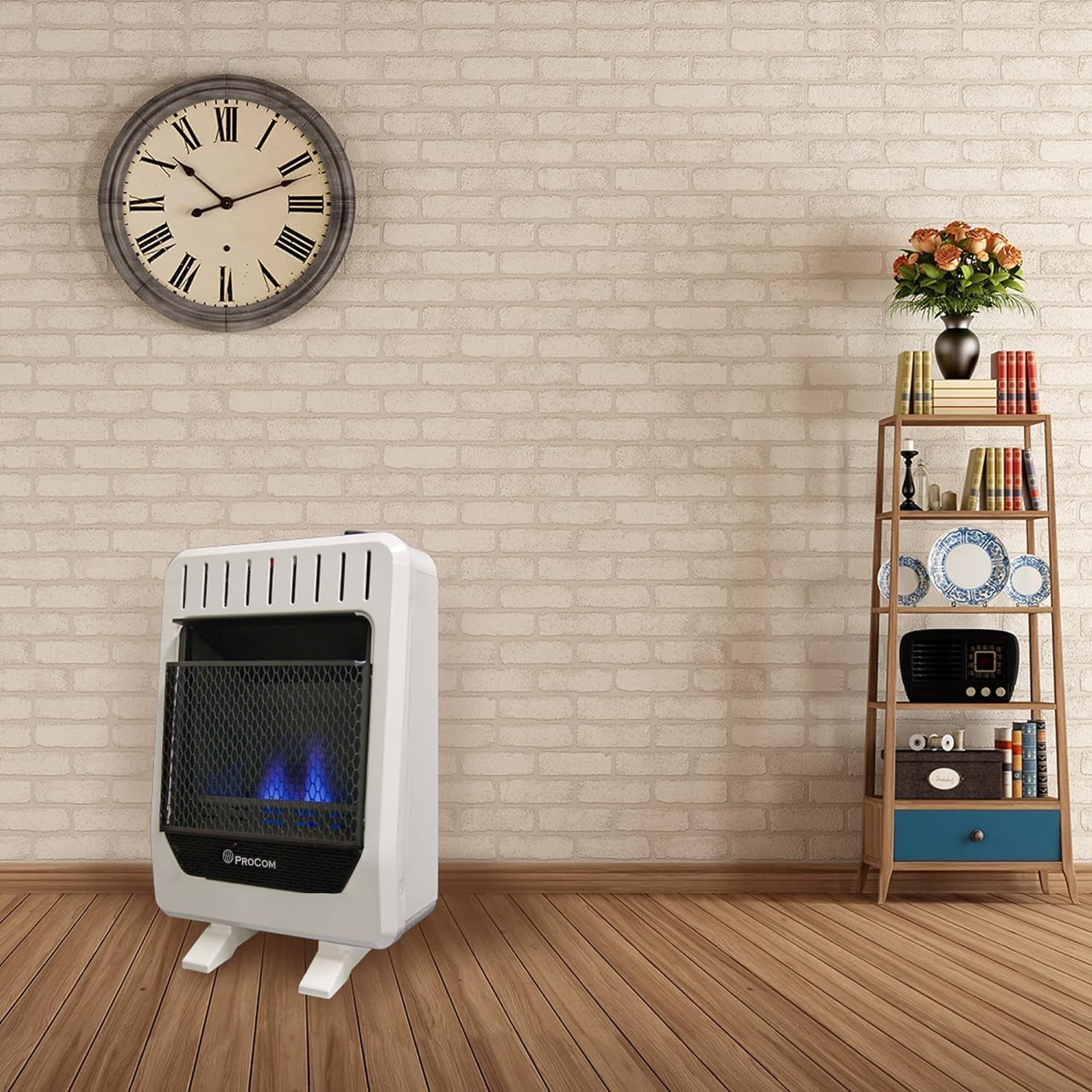 HearthSense Calentador de llama azul sin ventilación de combustible dual con base – 10,000 BTU, control manual – Modelo # BF10M-B
