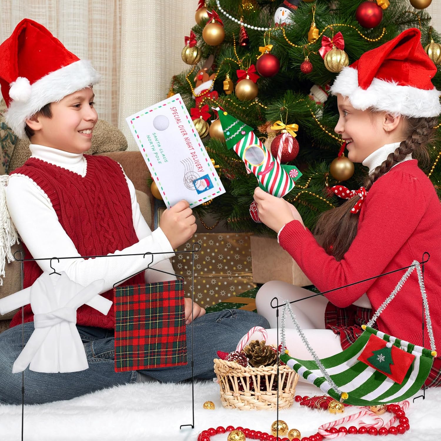 Aoriher Juego de 6 accesorios de muñeca elfo de Navidad con sobre de Navidad de elfo, ropa de cohete, saco de dormir, albornoz, hamaca de elfo de