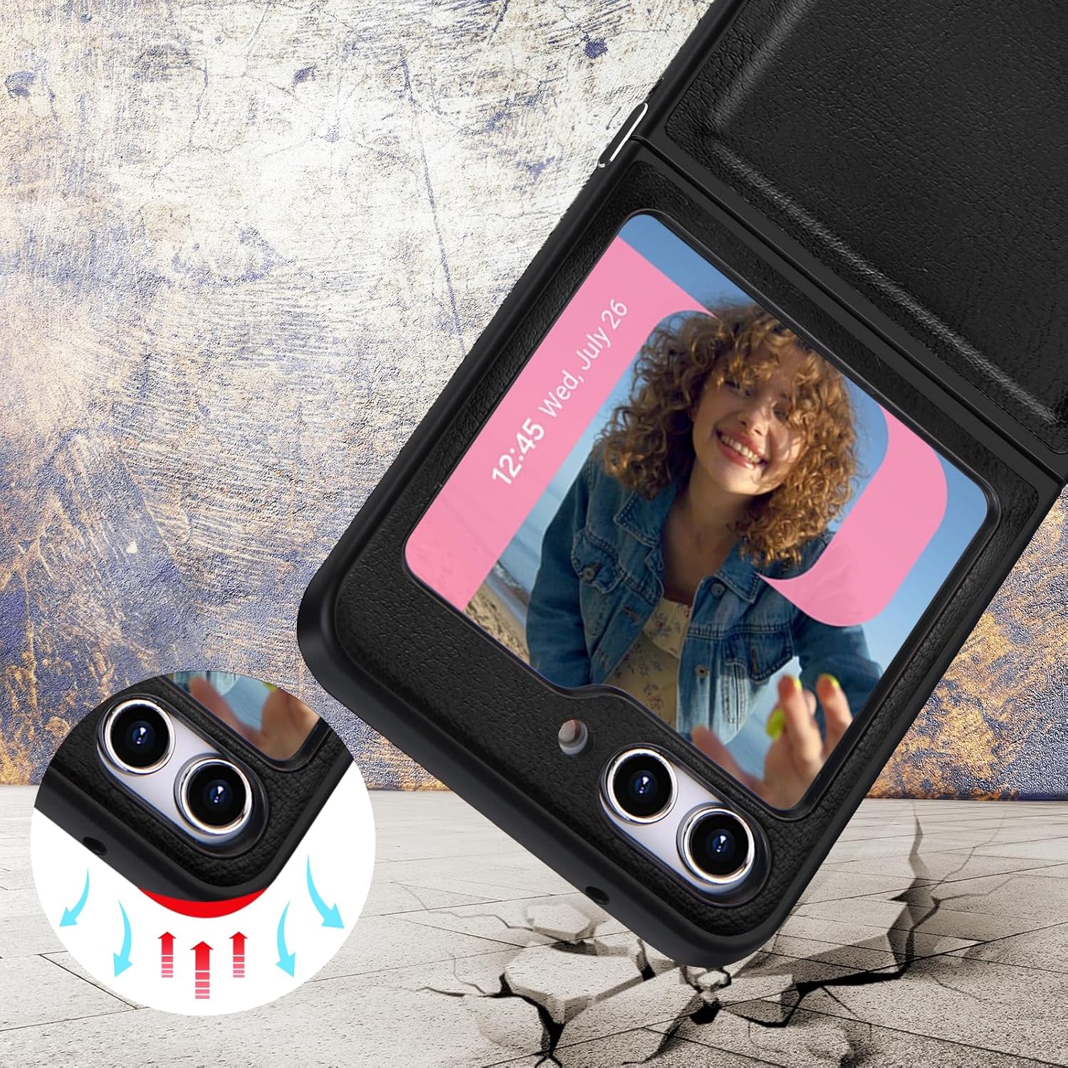 Belemay Funda para Samsung Galaxy Z Flip 5, piel auténtica+TPU suave, protección delgada, a prueba de golpes, delgada Samsung Z Flip5, compatible