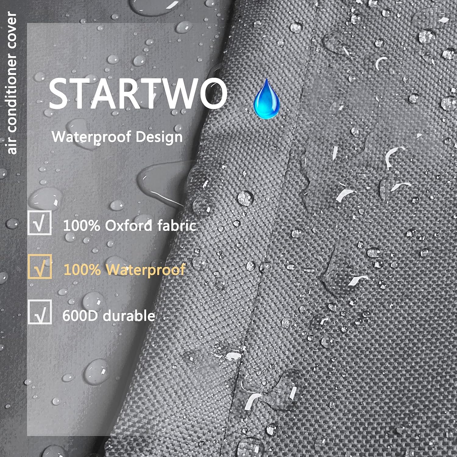 STARTWO Cubierta de aire acondicionado, resistente, impermeable, duradera, para exteriores, parte inferior elástica para un ajuste seguro,
