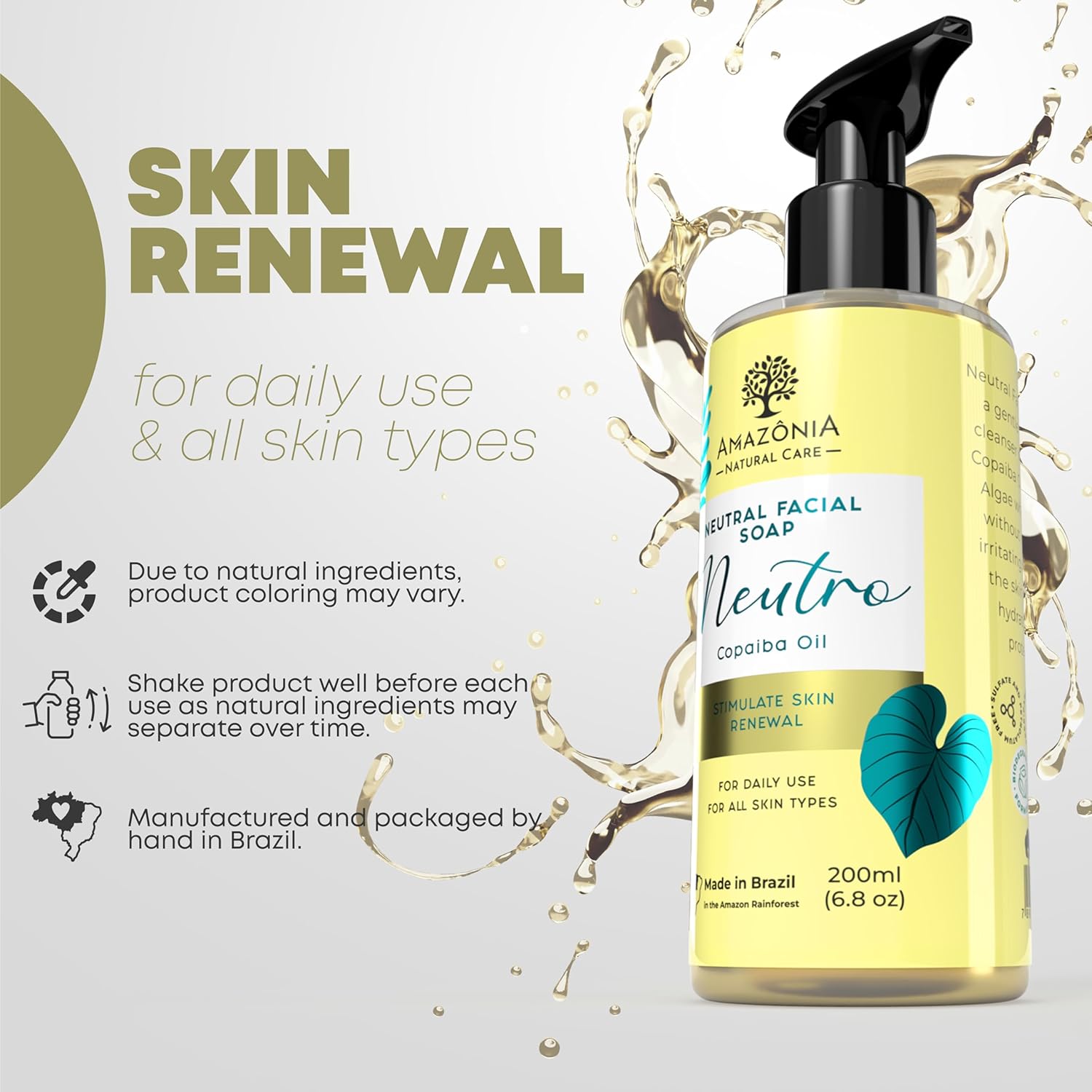 Jabón facial espumoso para el cuidado de la piel natural para mujeres y hombres para todo tipo de piel, jabón facial neutro, producto para el