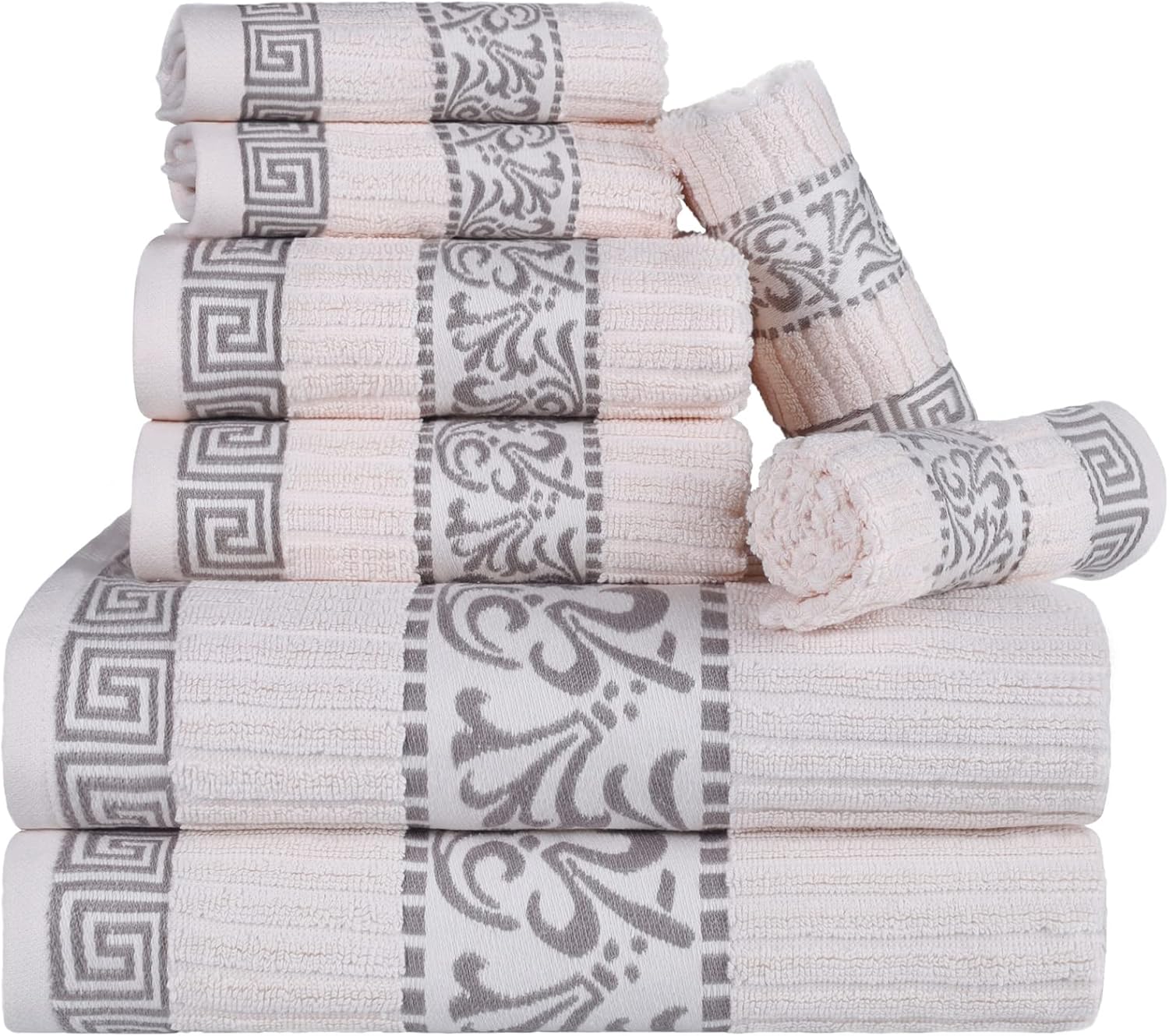 Superior Athens Collection Athens Collection – Juego de 8 toallas de algodón, diseño griego decorativo, artículos esenciales para el hogar, toallas