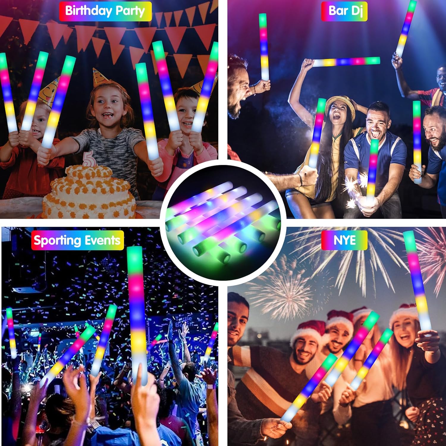 Varitas luminosas a granel, 28 varillas de espuma con 5 colores intermitentes, varitas de bastón iluminadas para niños, suministros de fiesta para