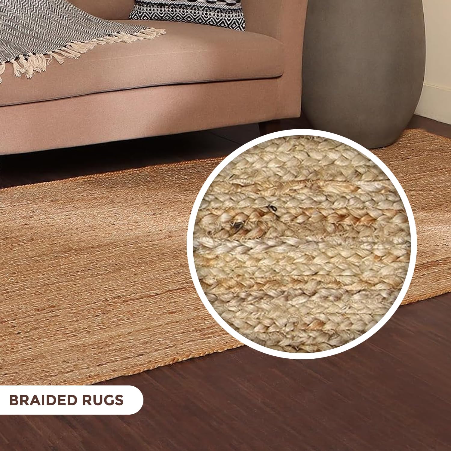 REDEARTH Alfombra rectangular  tejida a mano trenzada 100% yute natural  Alfombras bohemias de yute hechas a mano para dormitorio, cocina, sala de