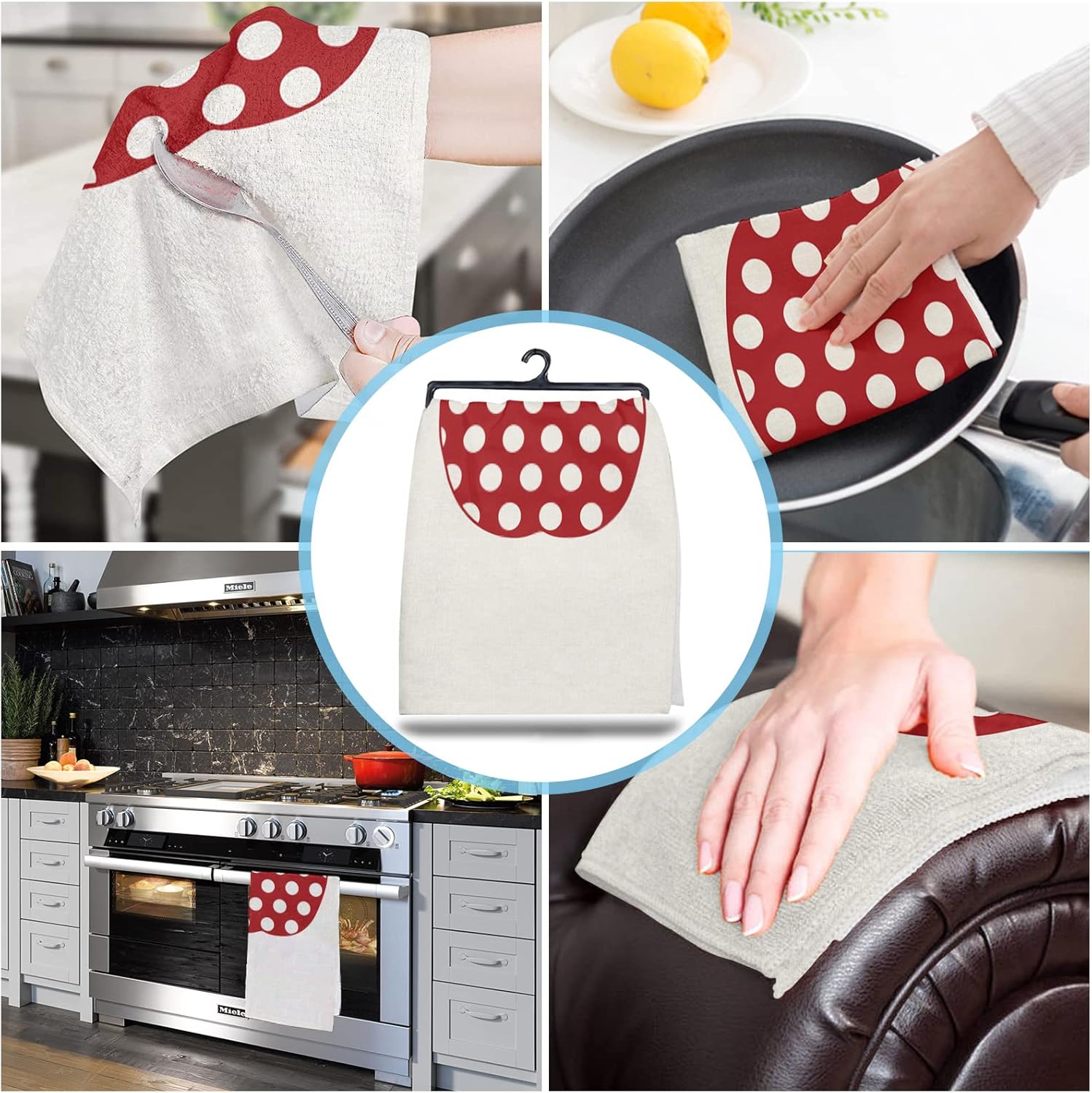 Wave Points – Toalla de cocina absorbente con manzanas rojas, paquete de 3, toallas de mano suaves y reutilizables, toallas de mano suaves y