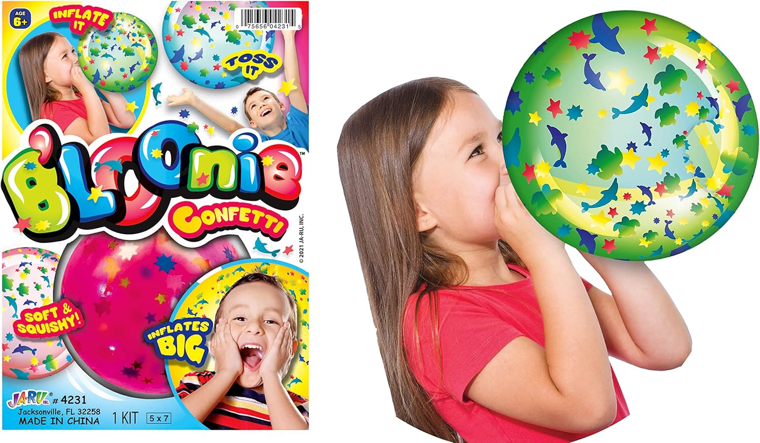 JA-RU Globos inflables de confeti (1 bola de confeti) Burbuja rellena de purpurina de confeti transparente para niños y adultos. Juguete de verano