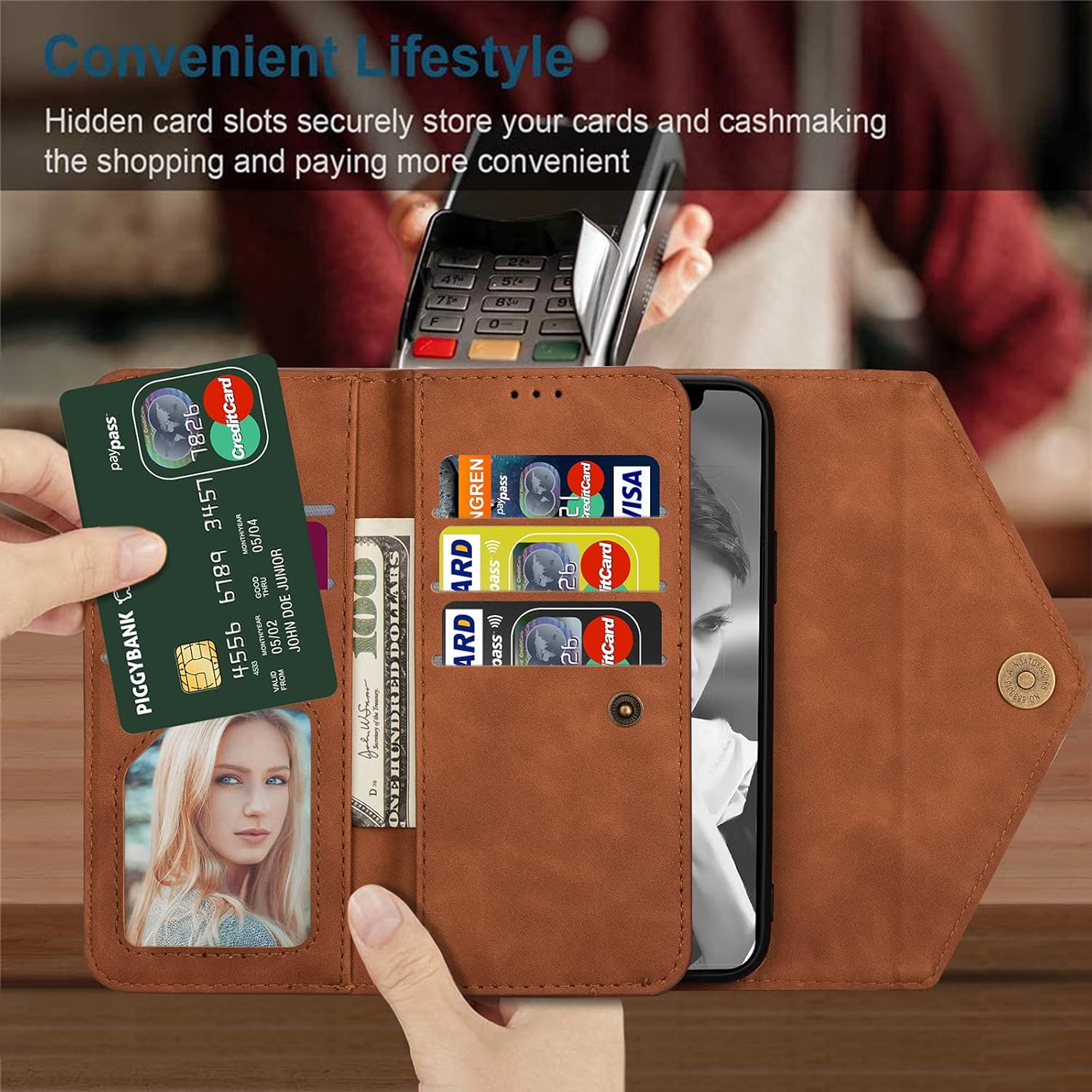 Furiet Funda tipo cartera para Samsung Galaxy A13 4G5G de cuero con cremallera con tarjetero de crédito, correa para el hombro y correa para la