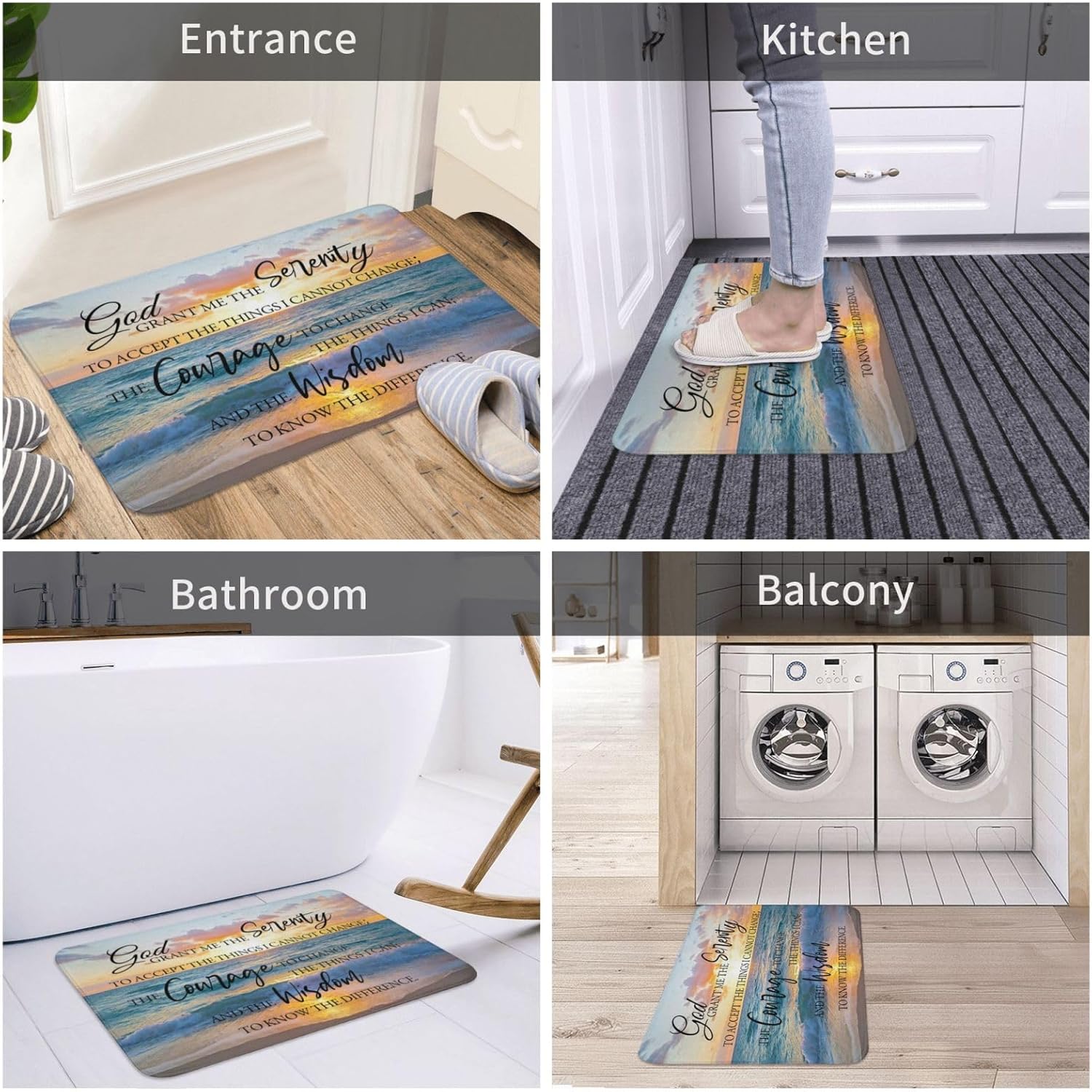 Tapete de baño costero de playa, antideslizante, de secado rápido, lavable, para oración de serenidad, ducha, para baño, cocina, comedor, sala de