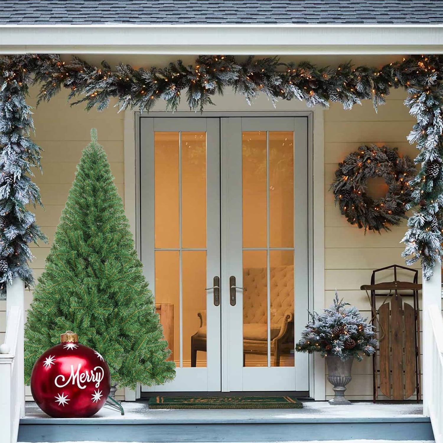 Árbol de Navidad artificial de 5 pies, árbol verde de Navidad para el hogar, oficina, vacaciones, fiesta, decoración interior y exterior, árbol de