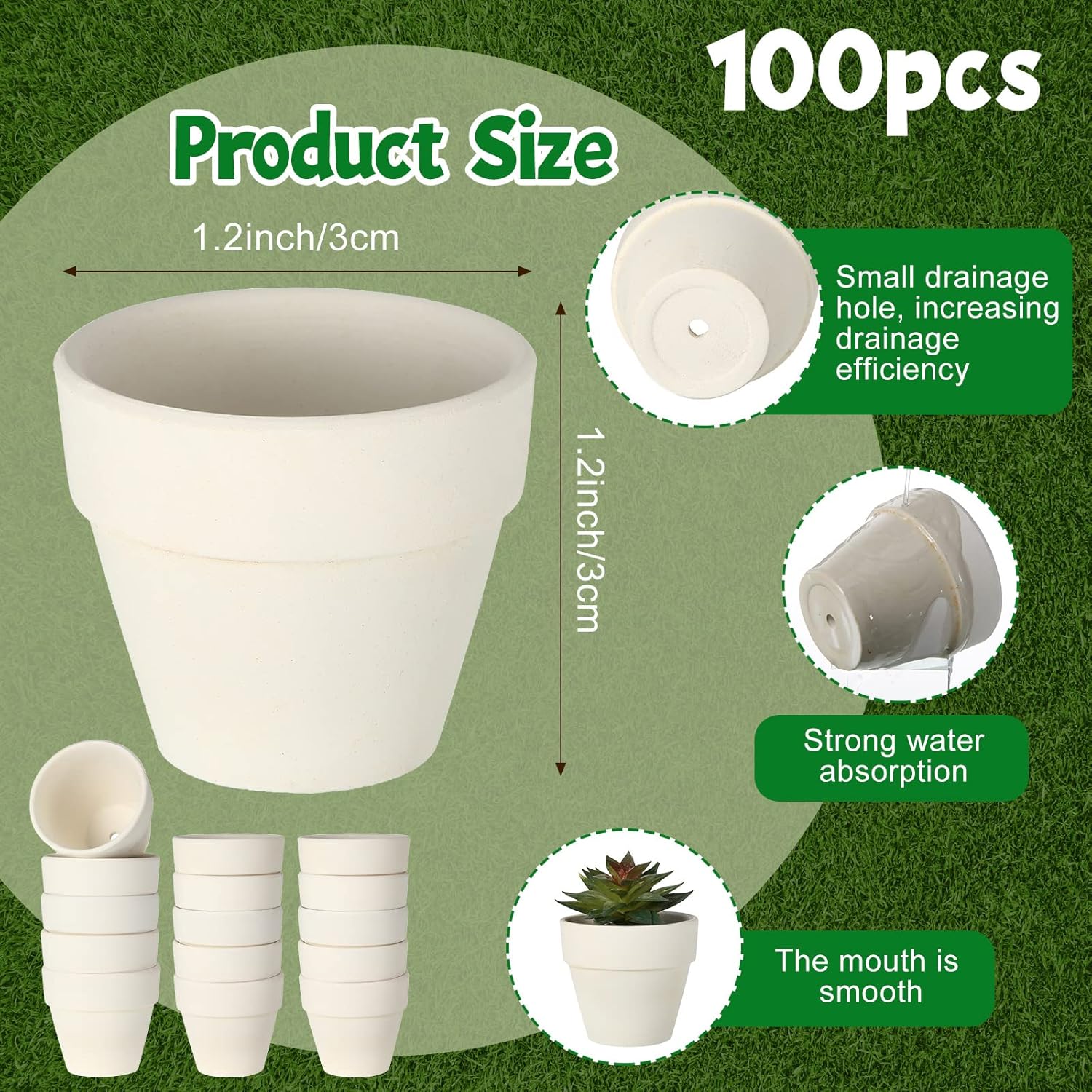 meekoo 100 macetas de terracota de 1.2 pulgadas, color blanco, mini macetas de arcilla con agujeros de drenaje, flores de cactus, macetas de