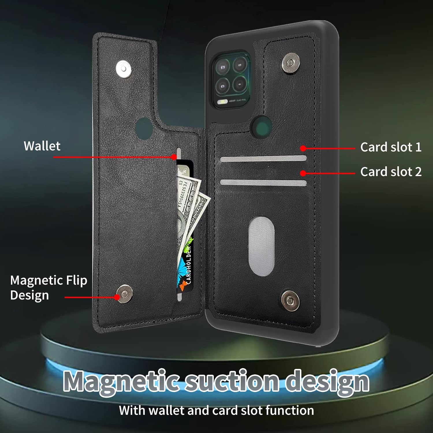 Funda tipo cartera con purpurina de leopardo rosa para Moto G Stylus 5G 2021 con soporte para tarjetas, bloqueo RFID, piel sintética suave, función