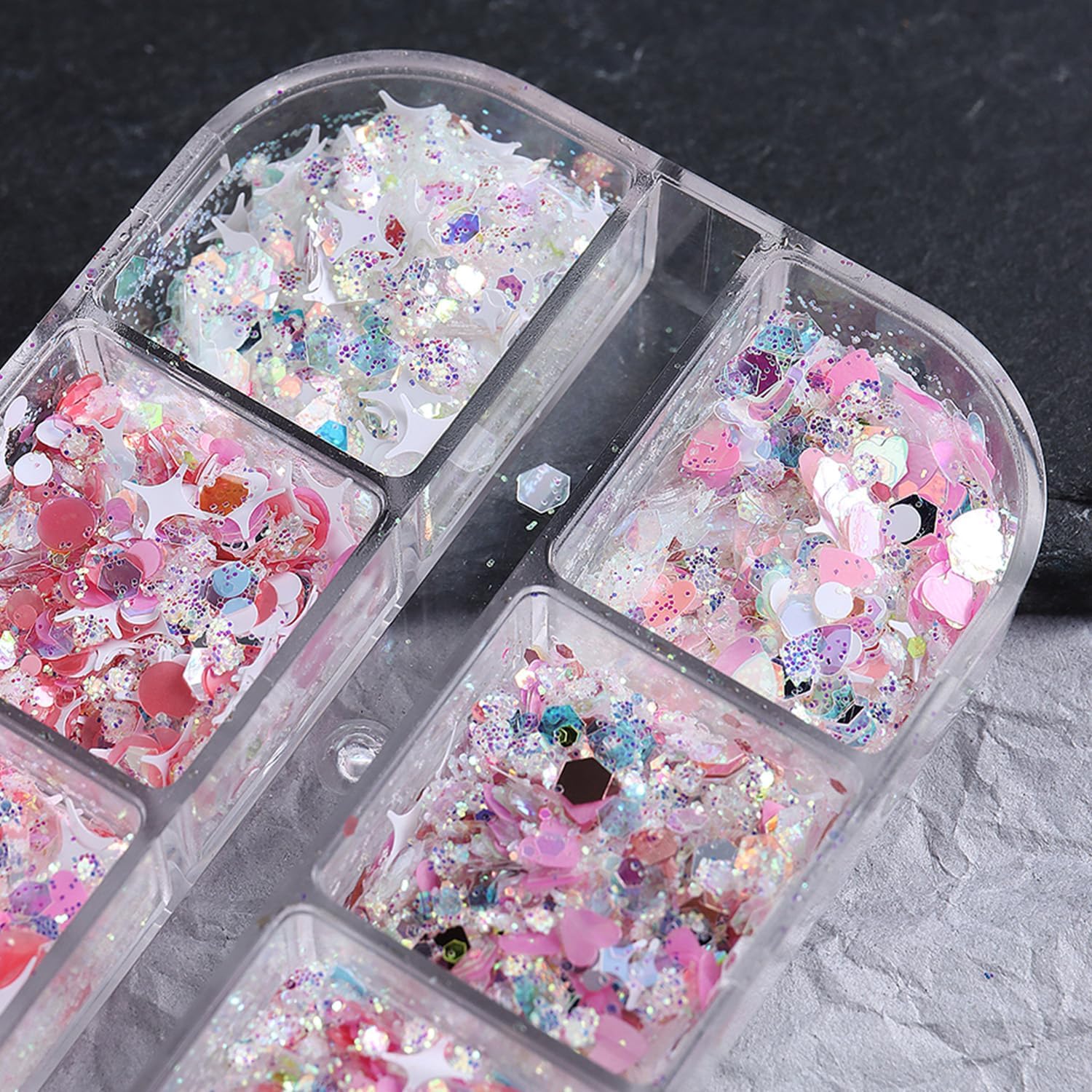 12 rejillas hexagonales de corazón con purpurina para uñas, lentejuelas holográficas de sirena, multicolor, diseño de copos de uñas, dijes de uñas