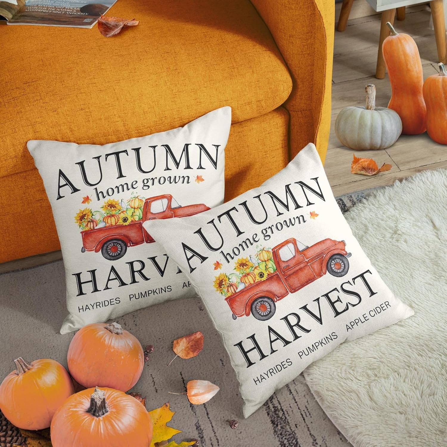 Fundas de almohada otoñales de 18 x 18 pulgadas, diseño de calabaza, espantapájaros, granja, día de Acción de Gracias, decoración del hogar, juego