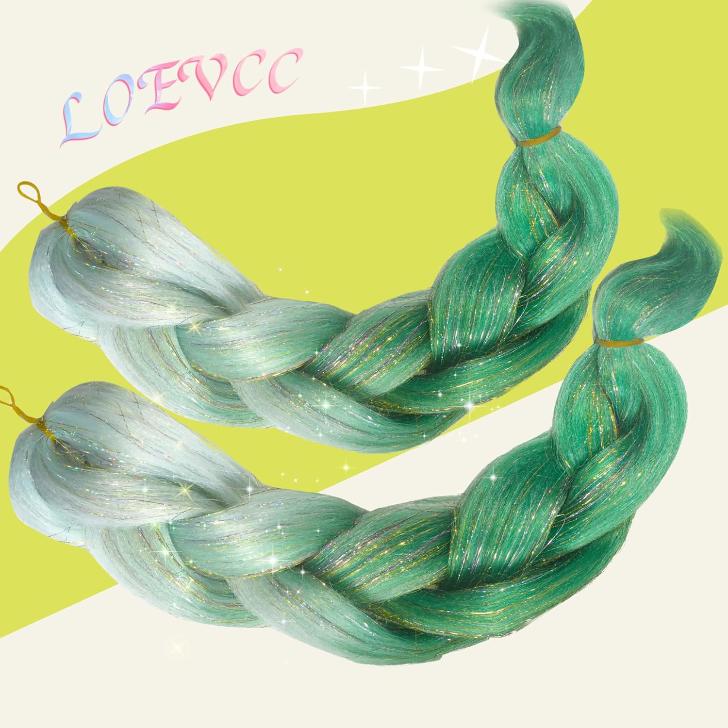 2 extensiones de cabello para trenzas, cabello trenzado ombré, extensión de cabello de oropel brillante, cabello trenzado de 24 pulgadas,
