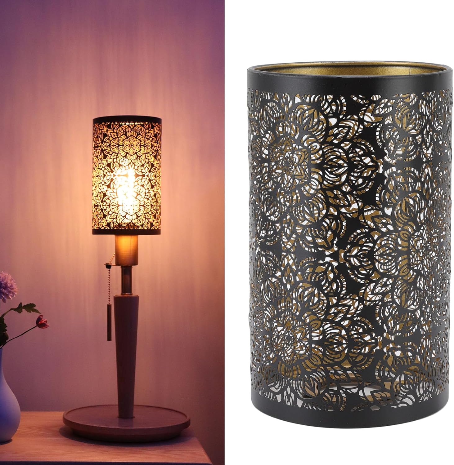 Pantalla de lámpara de metal con patrón E27, pantalla de mesa recta E26 E26Shade Ou cilíndrica hueca circular circular Inddor E27 E26 para tamaño