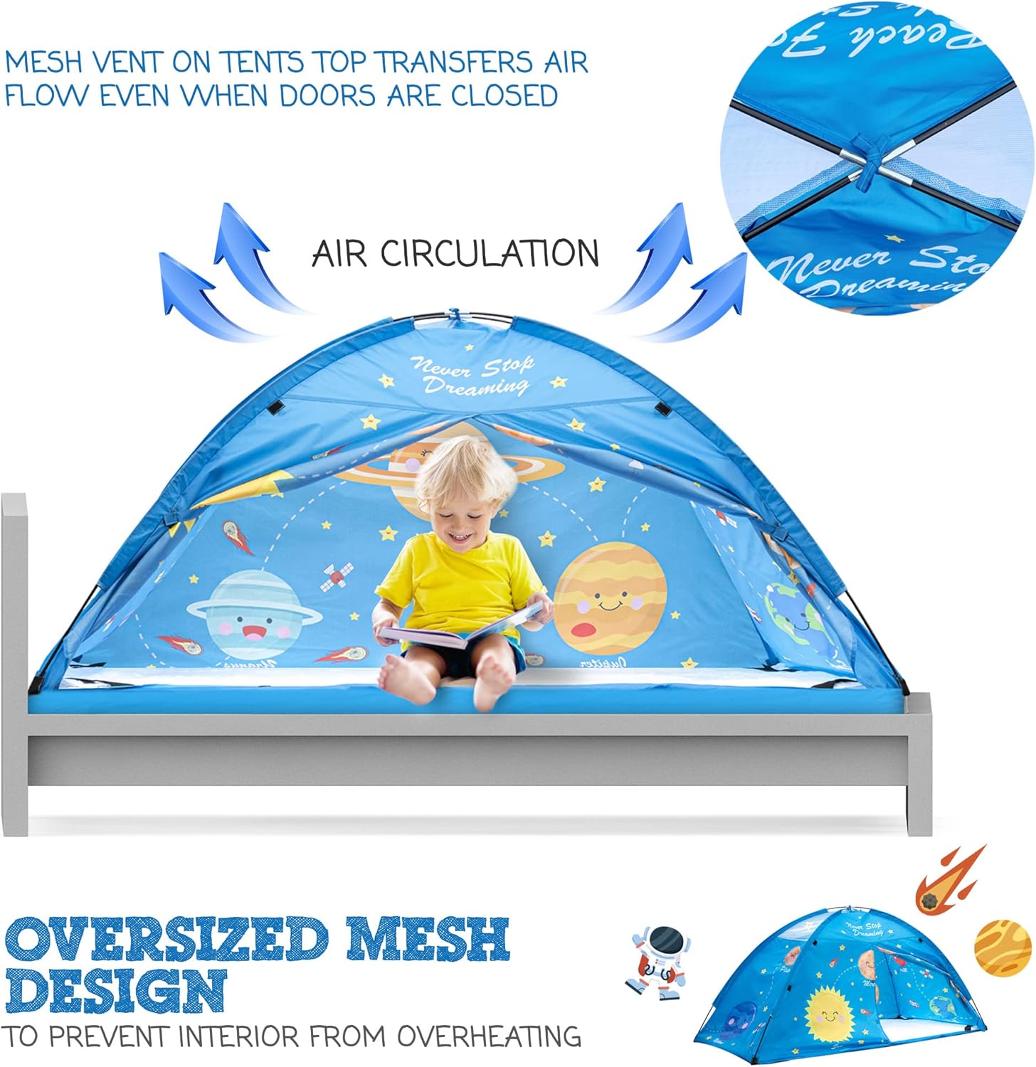 Tienda de campaña para niños, tienda de campaña de cama de tamaño individual para niñas, tienda de campaña de cama individual con sistema solar para