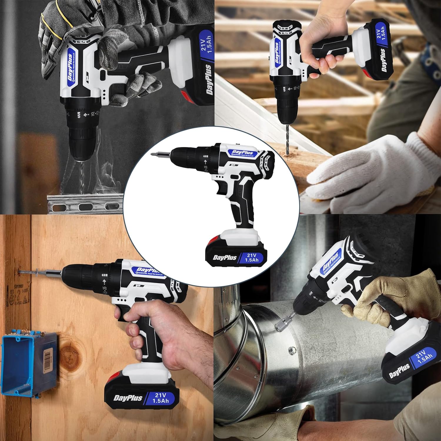 Juego de taladro inalámbrico de 21 V Max, herramienta de taladro eléctrico con batería de iones de litio y cargador rápido, velocidad variable,