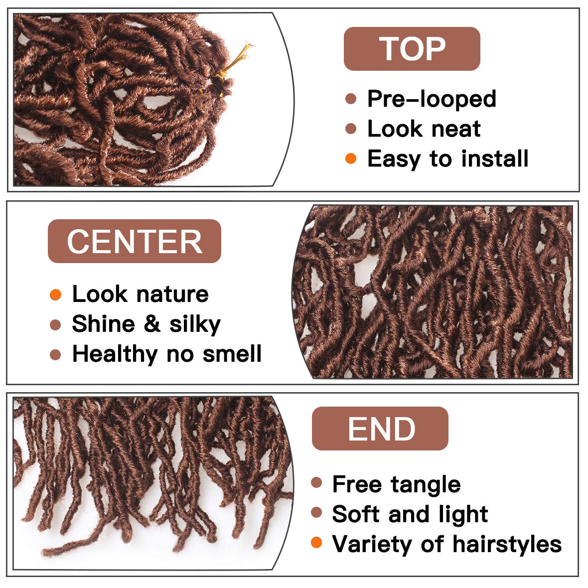 ZRQ Rastas de ganchillo sintéticas marrones de 36 pulgadas, 30 rastas suaves, rizadas, onduladas, cabello de ganchillo con raíces afro (5 paquetes