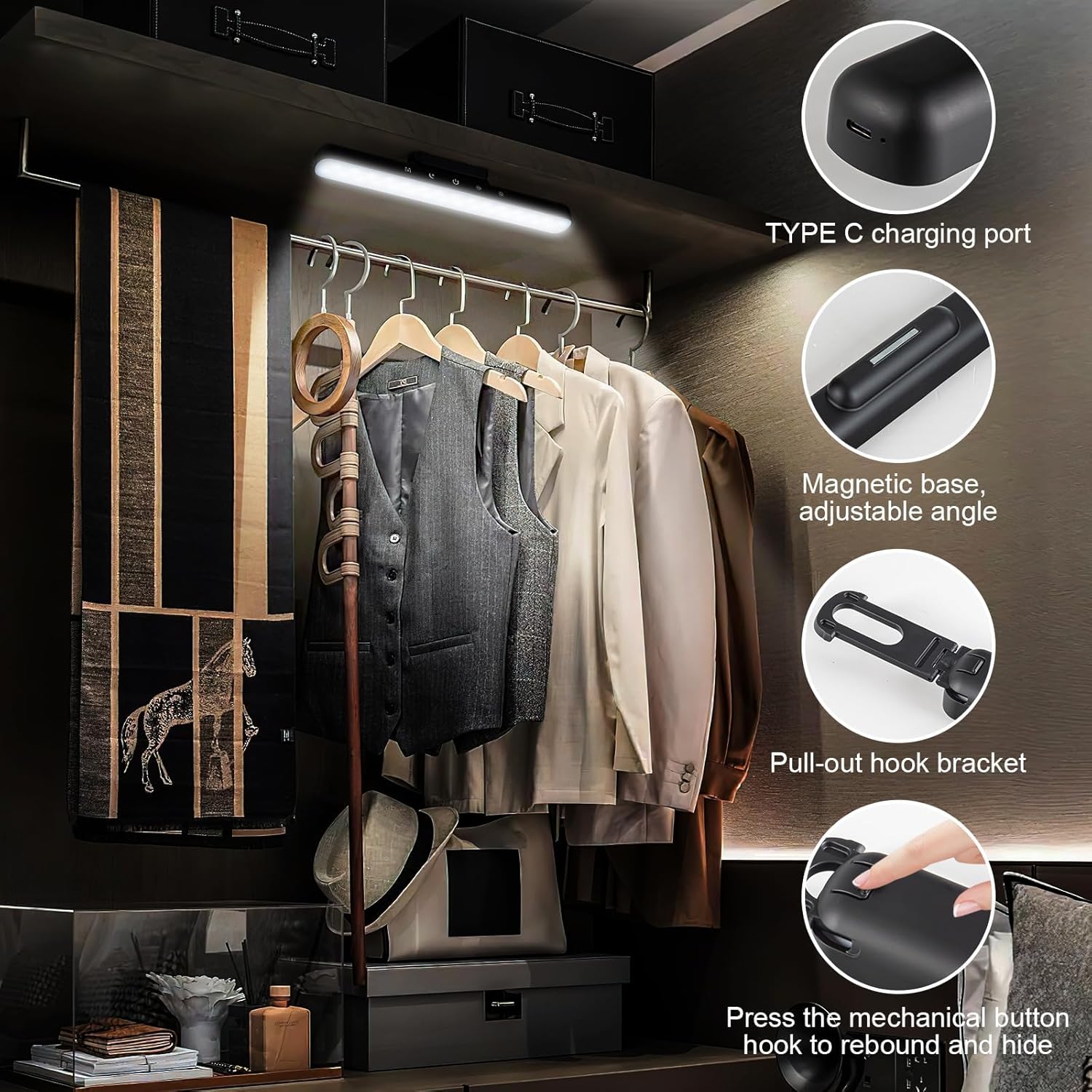 ZMinghtx Rechargeable Light Bar,60LED 5W Wireless Dimmable Touch Bunk Bed Light,3 Color Temperatures 3000mAh Battery Operated Magnetic Under Cabinet