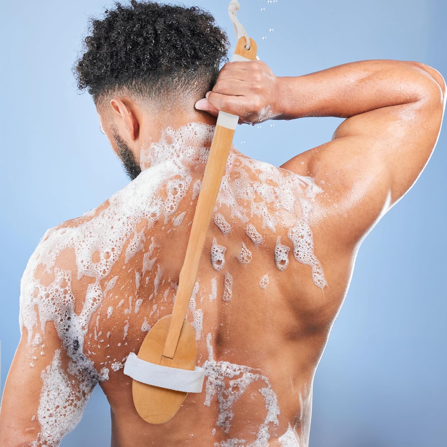 Back Scrubber for Shower – Exfoliating Body Scrubber – 20″ Long Handle – Natural Boar Bristle Shower Scrubber & Body Brush for Showering – Ideal