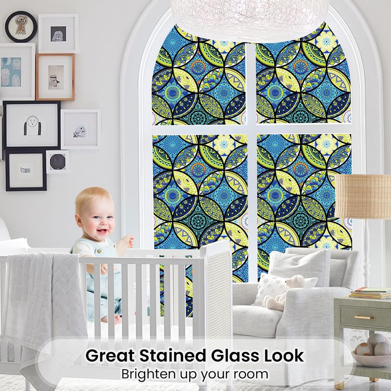 DKTIE Película para ventana de vidrieras con kit de instalación, estilo bohemio, protección de privacidad, luz suavizante, película decorativa para