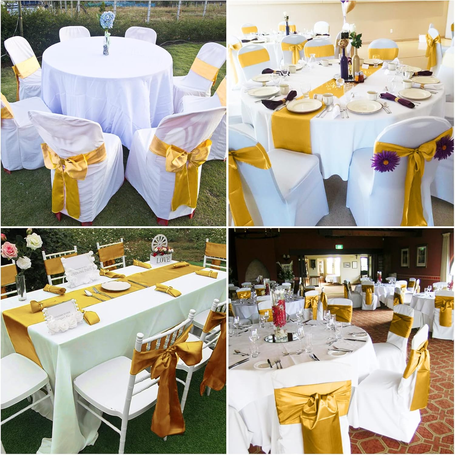 REWOMC 50 bandas de satén para silla, diseño de lazo decorativo, para Acción de Gracias, boda, vacaciones, banquetes, fiestas, decoración del hogar