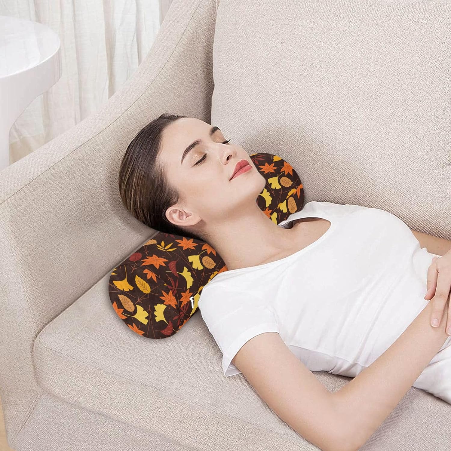 KLL Autumn Leaves Bolster Pillow Decorative Foam Neck Roll Pillow Round Pillow Insert 17 Inch Round Foam Cushion Bolster Cover with Zipper