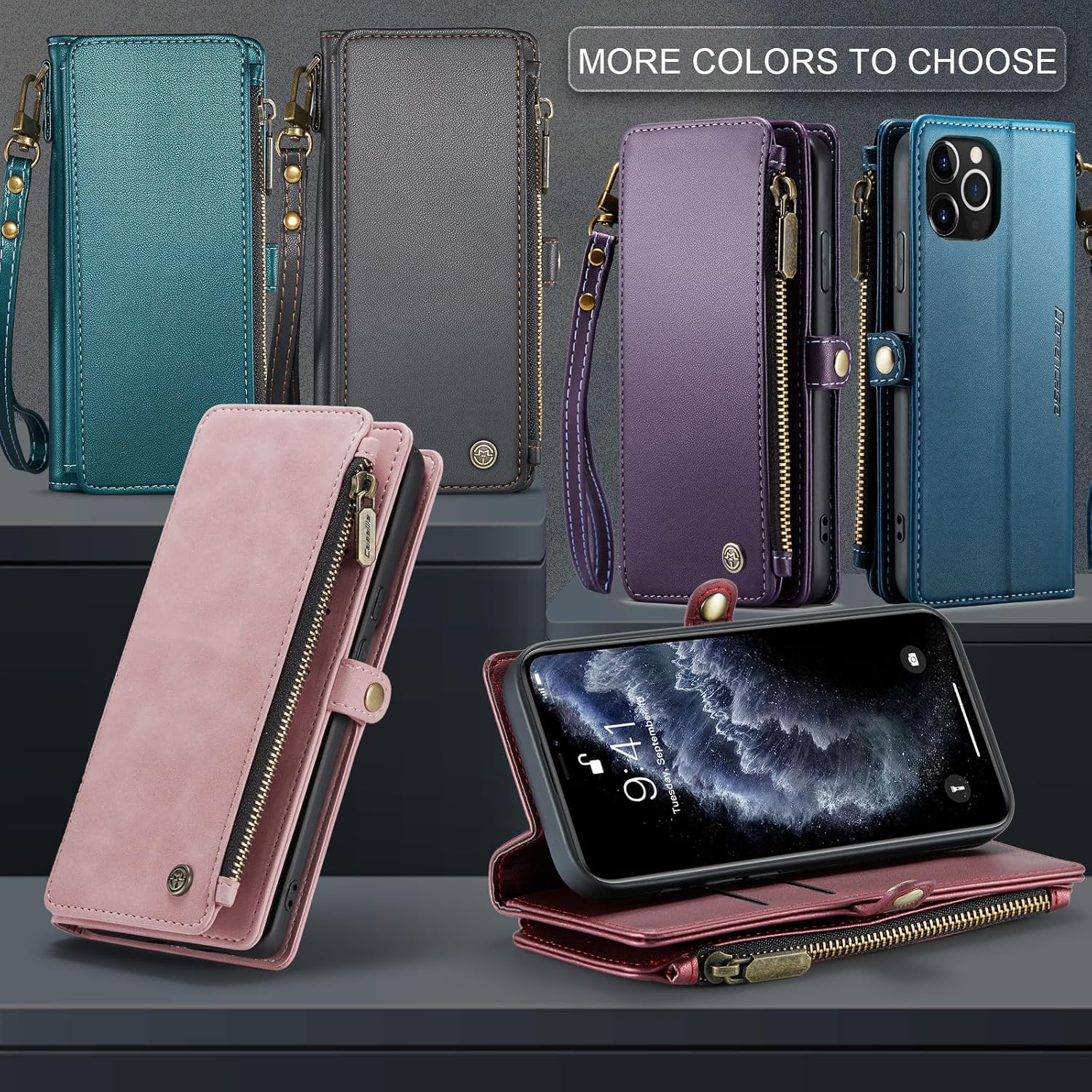 Defencase Funda para iPhone 11 Pro, bloqueo RFID para iPhone 11 Pro, funda tipo cartera para mujeres y hombres con soporte para tarjetas, cierre