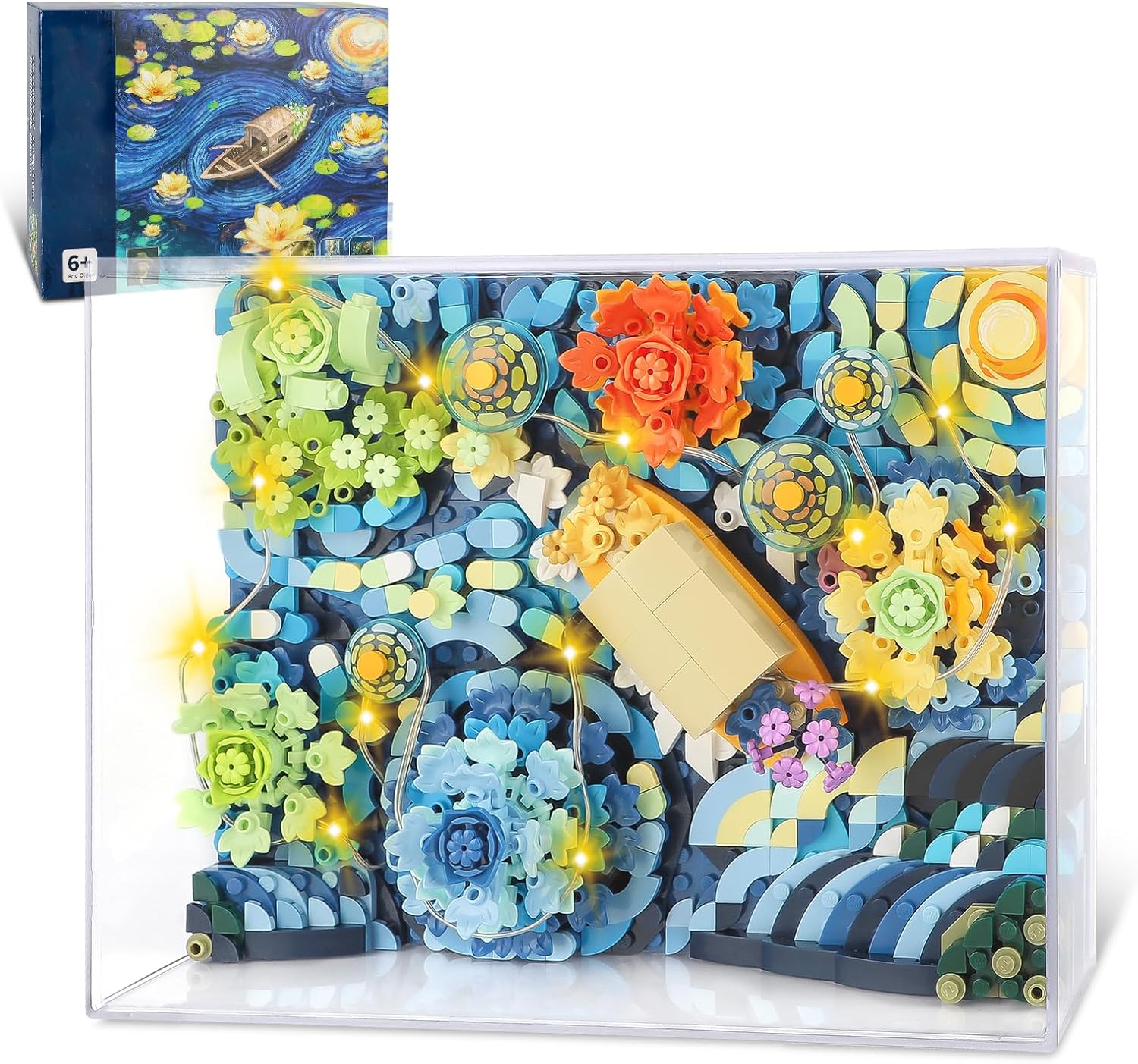 QLT QIAOLETONG Ideas The Starry Night Flowers Mini bloques de construcción para adultos, juego de construcción de Vincent Van Gogh con iluminación,