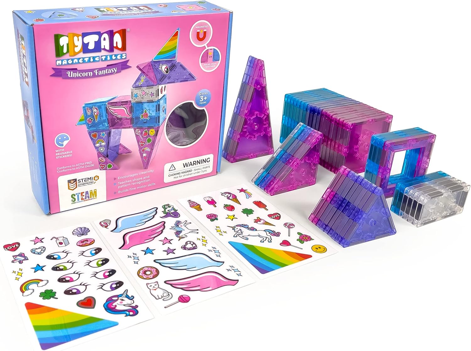 Tytan Tiles Ultimate Unicorn – Juego de construcción de azulejos magnéticos, adorable juguete STEM para niños, juego creativo, reconocimiento de