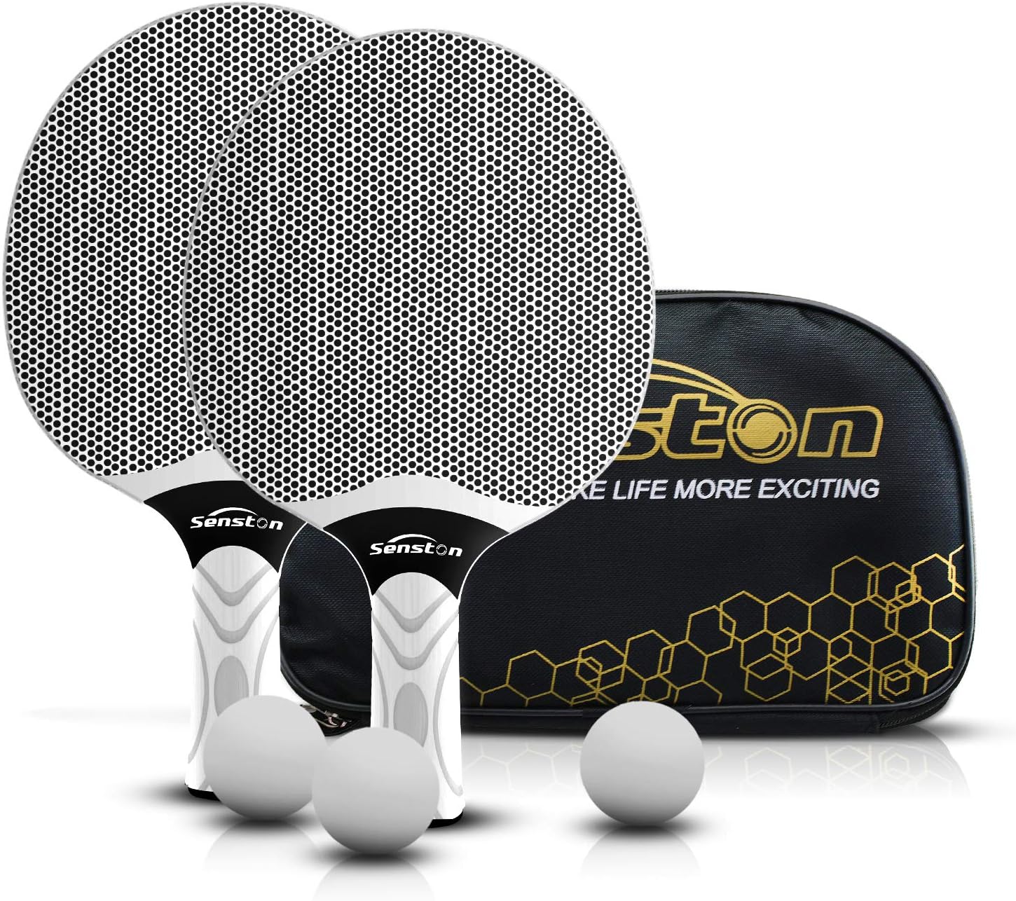 Senston Juego de raquetas de tenis de mesa, raqueta profesional de tenis de mesa con 3 bolas, juego de paletas de ping pong de goma compuesta