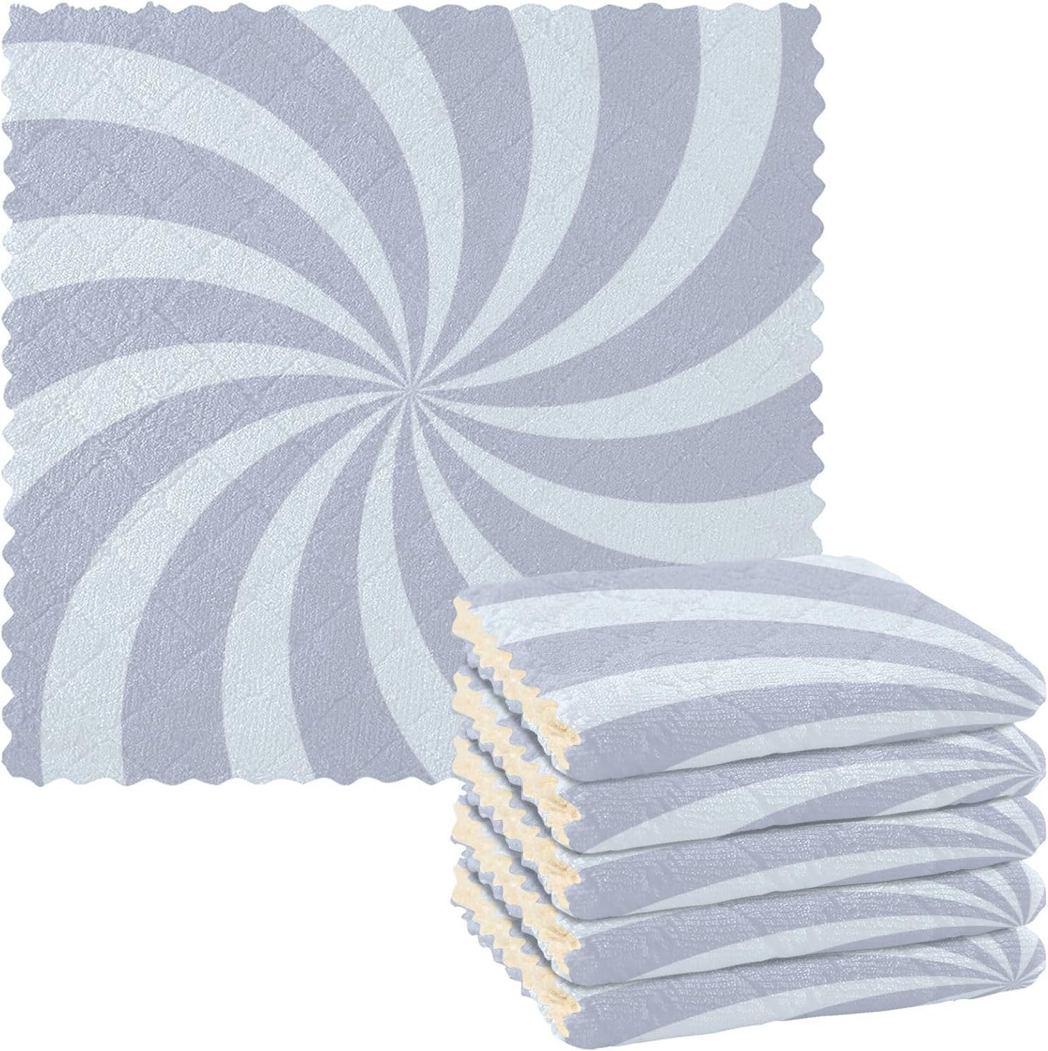Twirl Swirl Grey Set of 6 Quick Dry Microfiber Cleaning Towels Kitchen Print Soft Tea Towels for Kitchen for Restaurant Coffee