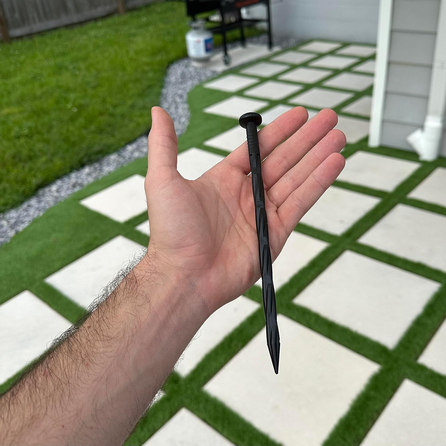 65 estacas de anclaje de paisaje, picos de plástico de 8 pulgadas, clavos en espiral para jardín y barrera de pavimentación, herramienta de