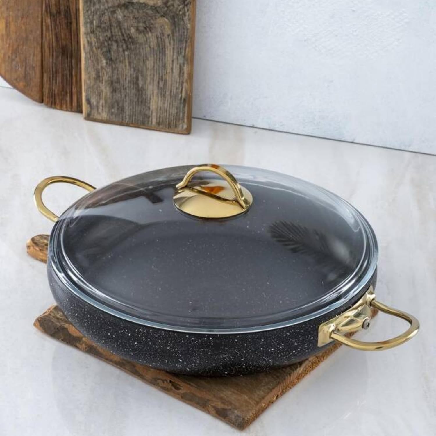 Acar Olla Negra Nostalgia Negra, Olla Antiadherente con Tapa de Vidrio, Ollas y Sartenes, Apto para Lavavajillas, Asas Elegantes de Acero