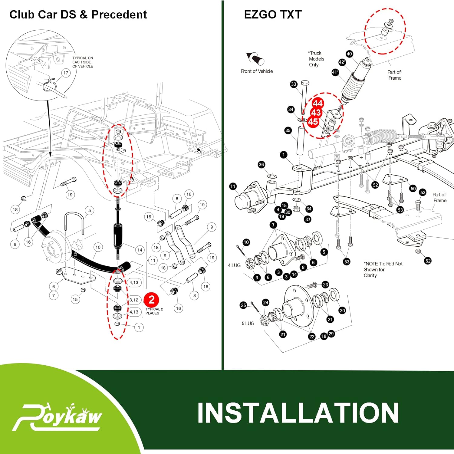 Roykaw Kits de bujes de choque para carrito de golf para modelos EZGO TXTMarathon 1989-Up y Club Car DSPrecedent 1982-Up, reemplaza al OEM #