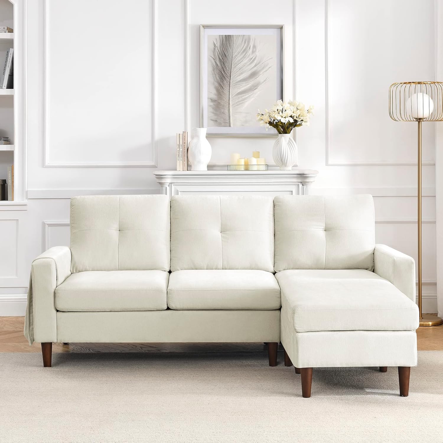 Moderno sofá modular convertible de 80 pulgadas para sala de estar, apartamento, sofá de 3 asientos en forma de L con cojines extraíbles, felpilla