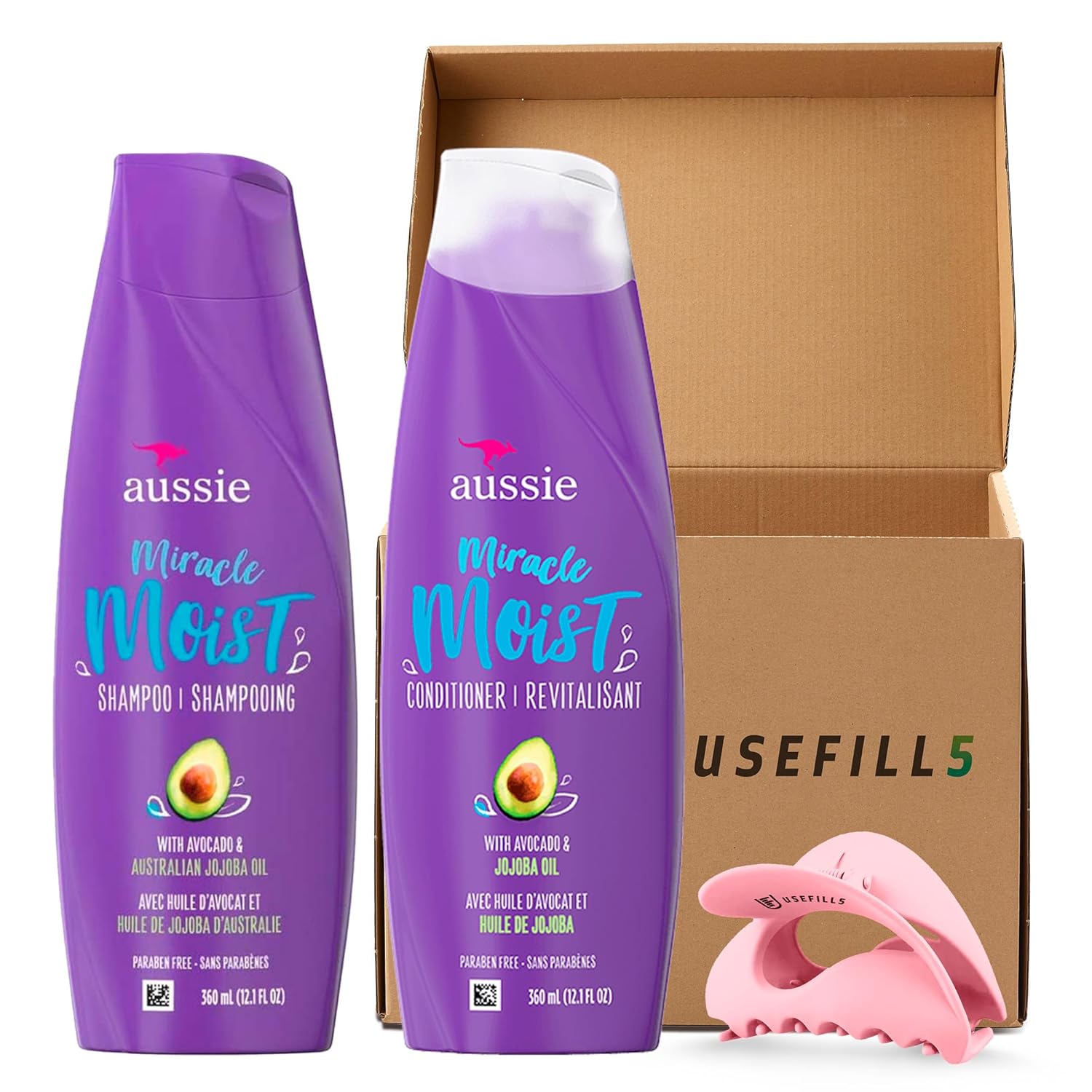 Paquete de 2 productos para el cabello para mujeres, incluye champú húmedo y acondicionador Aussie Miracle Moist Set Productos para el cabello