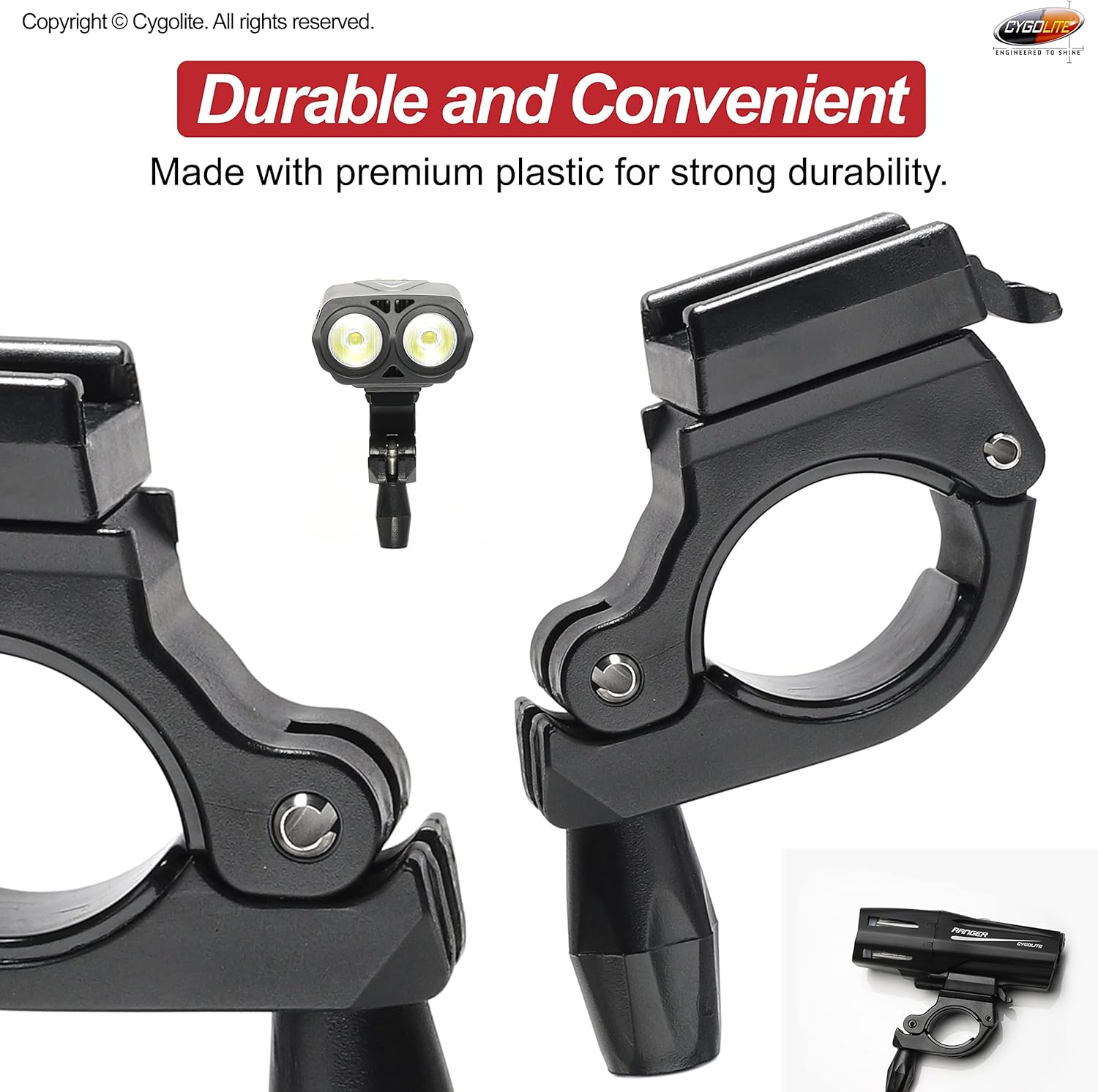 Cygolite Soporte de manillar de 1.378 in para todas las luces de bicicleta Ranger, Metro y Streak Series – Diseñado para manillar de bicicleta de
