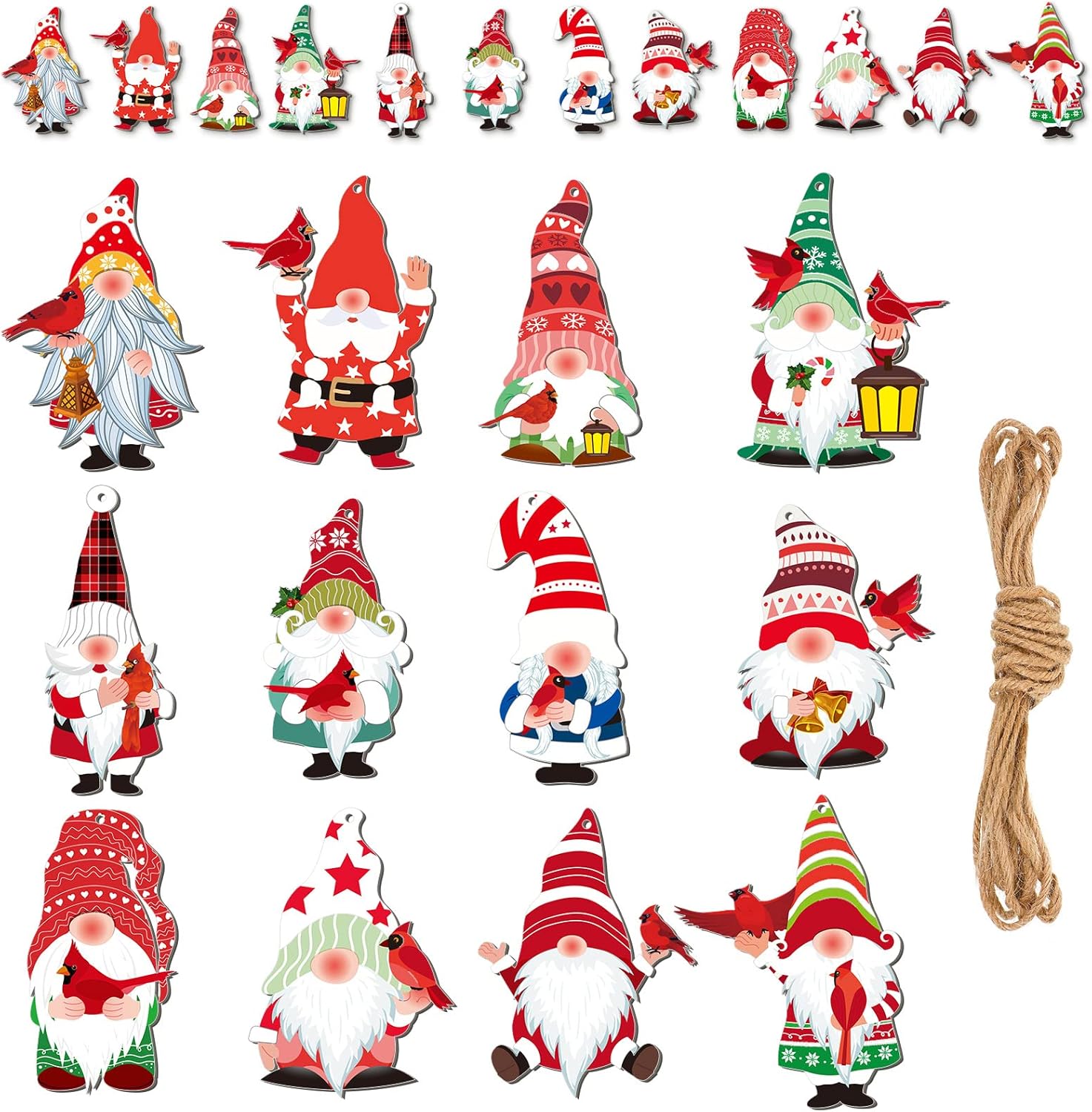 12 adornos colgantes de gnomo de madera para árbol de Navidad, decoraciones de madera de elfo de Navidad, adornos colgantes de madera de elfo,