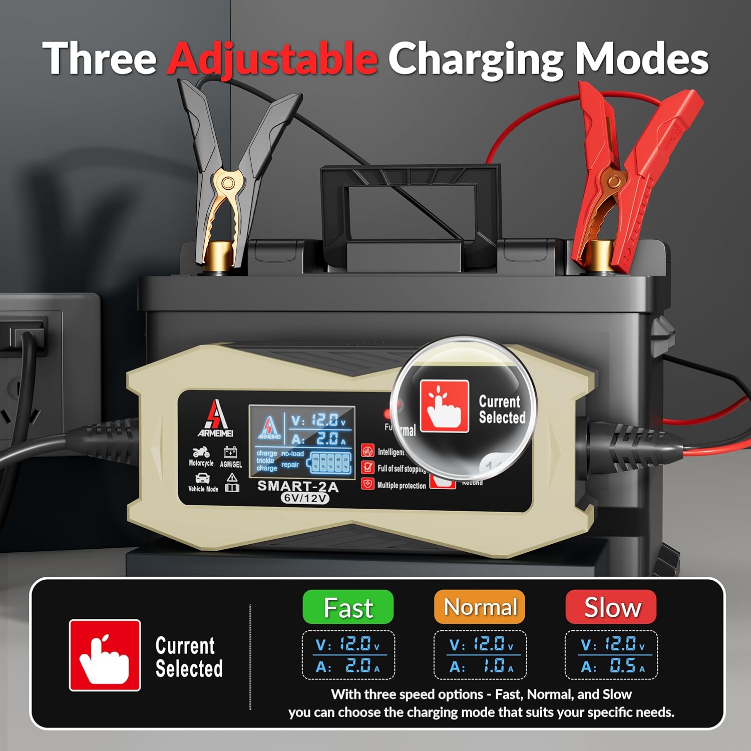 Cargador de batería de coche inteligente 3 IN1 0.5A1A2A, cargador de batería automotriz 6V12V, cargador de batería de doble voltaje 110V220V