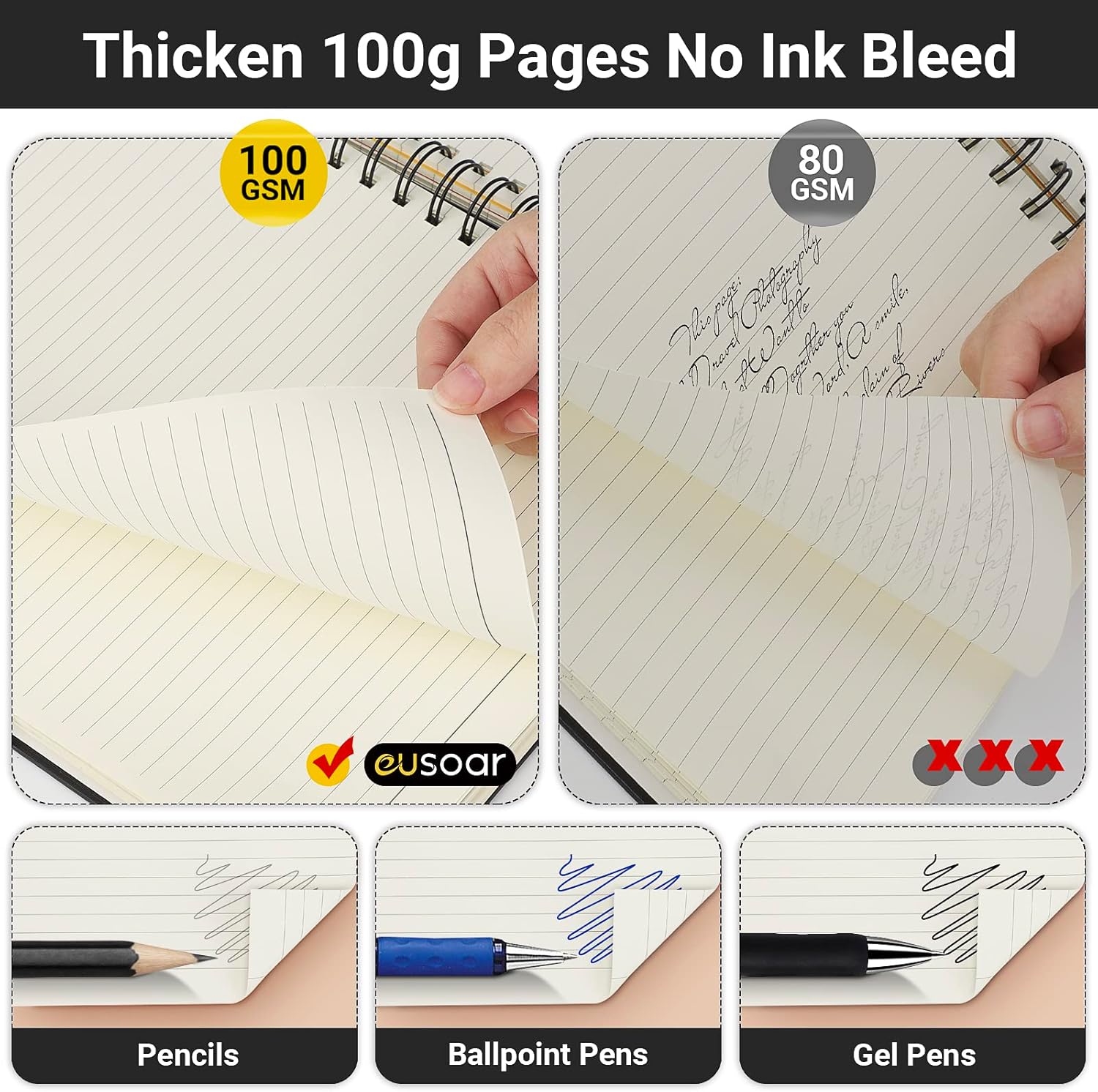 EUSOAR Cuaderno de 5 materias con rayas universitarias, 1 paquete A4 de 11 x 8-12 pulgadas, papel de línea de 100 GSM, 120 hojas240 páginas,