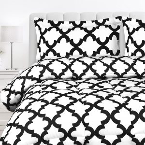 Utopia Bedding – Juego de edredón estampado (Blanco, negro, Queen) con 2 fundas de almohada – Lujosa microfibra cepillada – Edredón alternativo al Utopia Bedding – Juego de edredón estampado (Blanco, negro, Queen) con 2 fundas de almohada – Lujosa microfibra cepillada – Edredón alternativo al