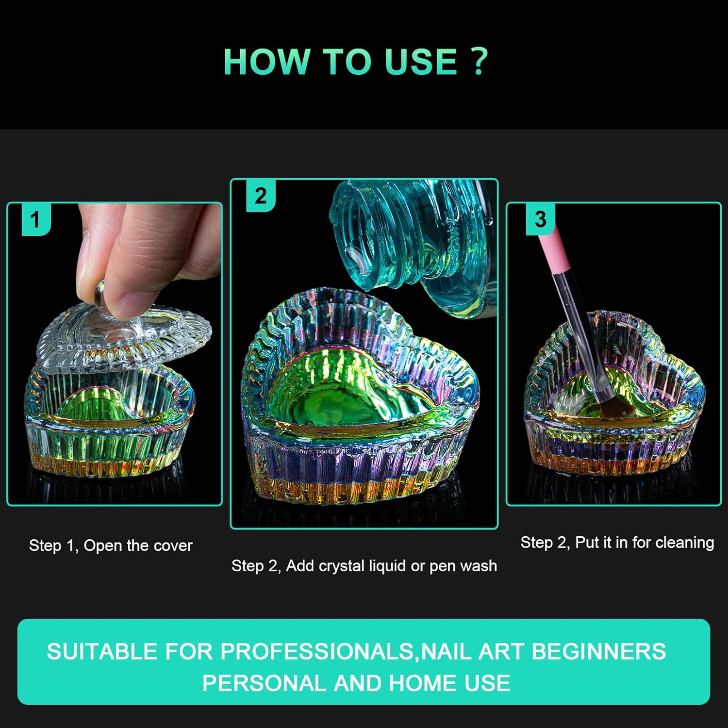 AORAEM 2 piezas de puntas de uñas Art Dappen Dish con tapa, polvo líquido acrílico, monómero, vaso de cristal, herramientas de cristalería para uso